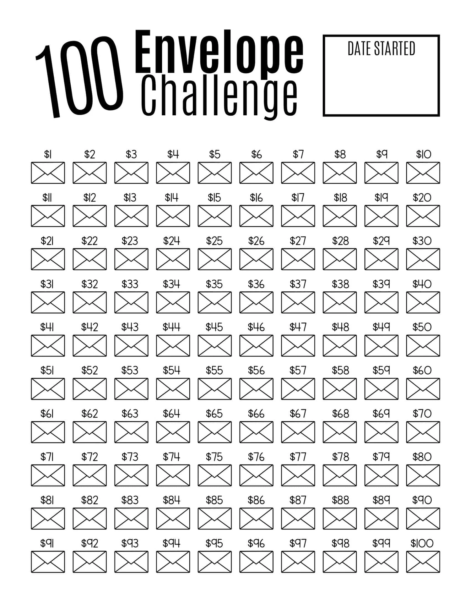 100 Envelope Challenge fundraiser template
