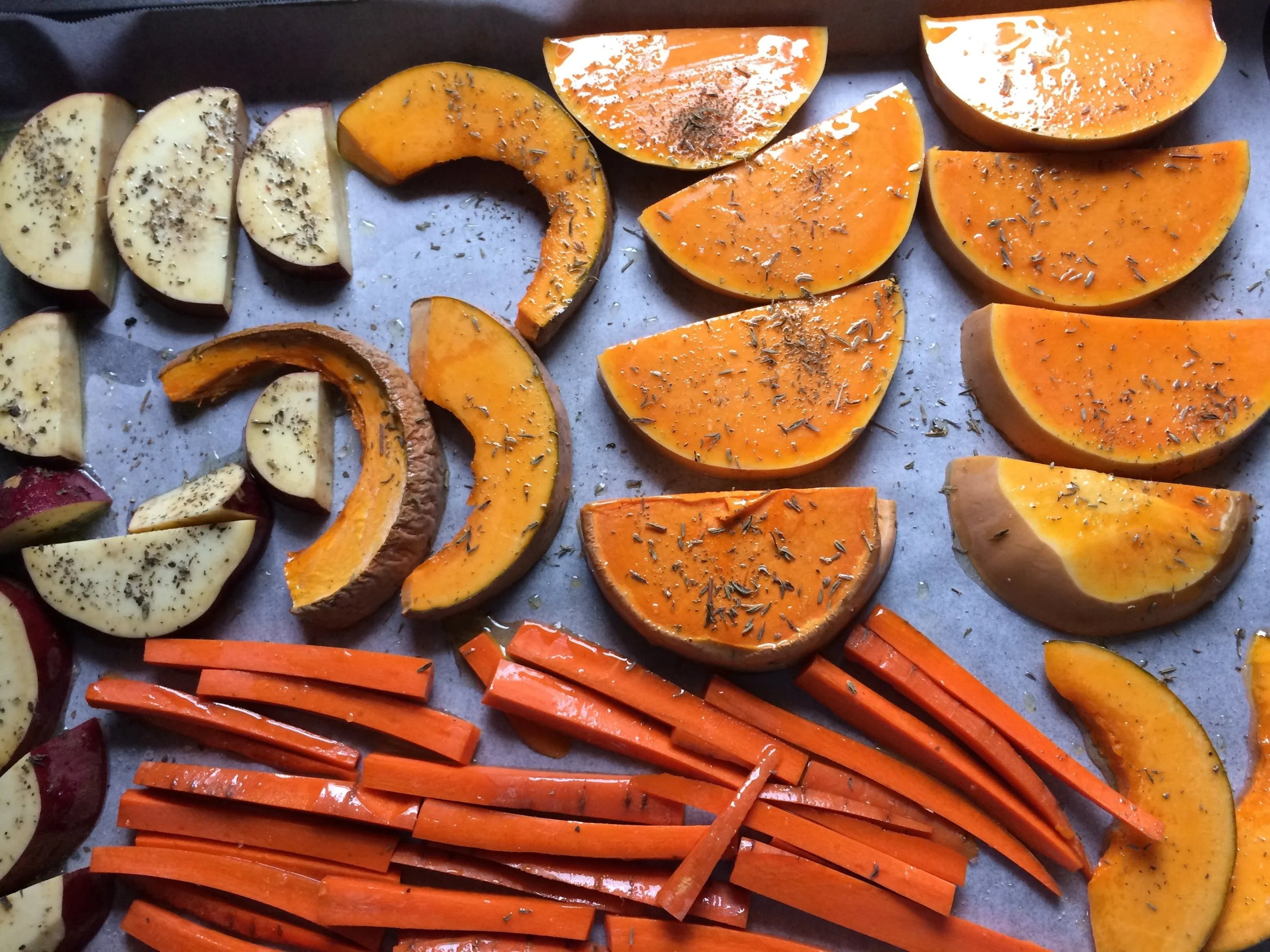 Mixed Vegetables - preparing to roast in the oven.