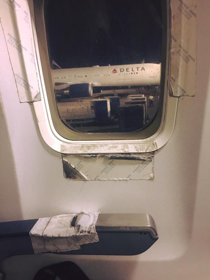 I'm no aircraft mechanic, but I thought airplane windows were supposed to be air-tight? Photo courtesy of Khaled El-Hennawy, taken January 2017.