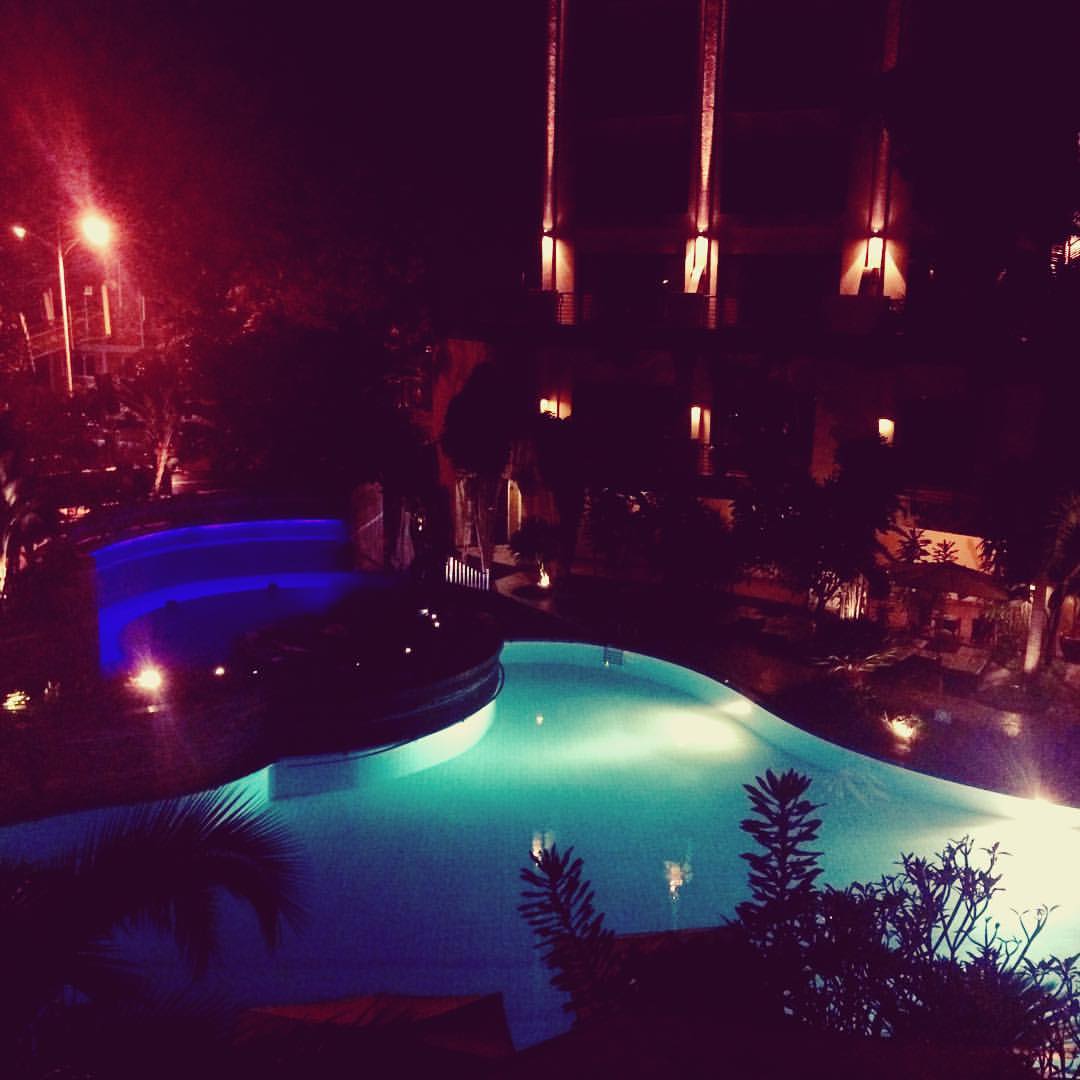 An evening view from my hotel room balcony at the Kigali, Serena