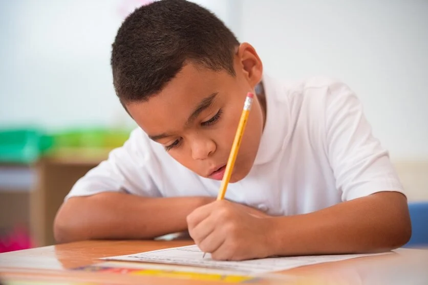 Match CD boy learning in class