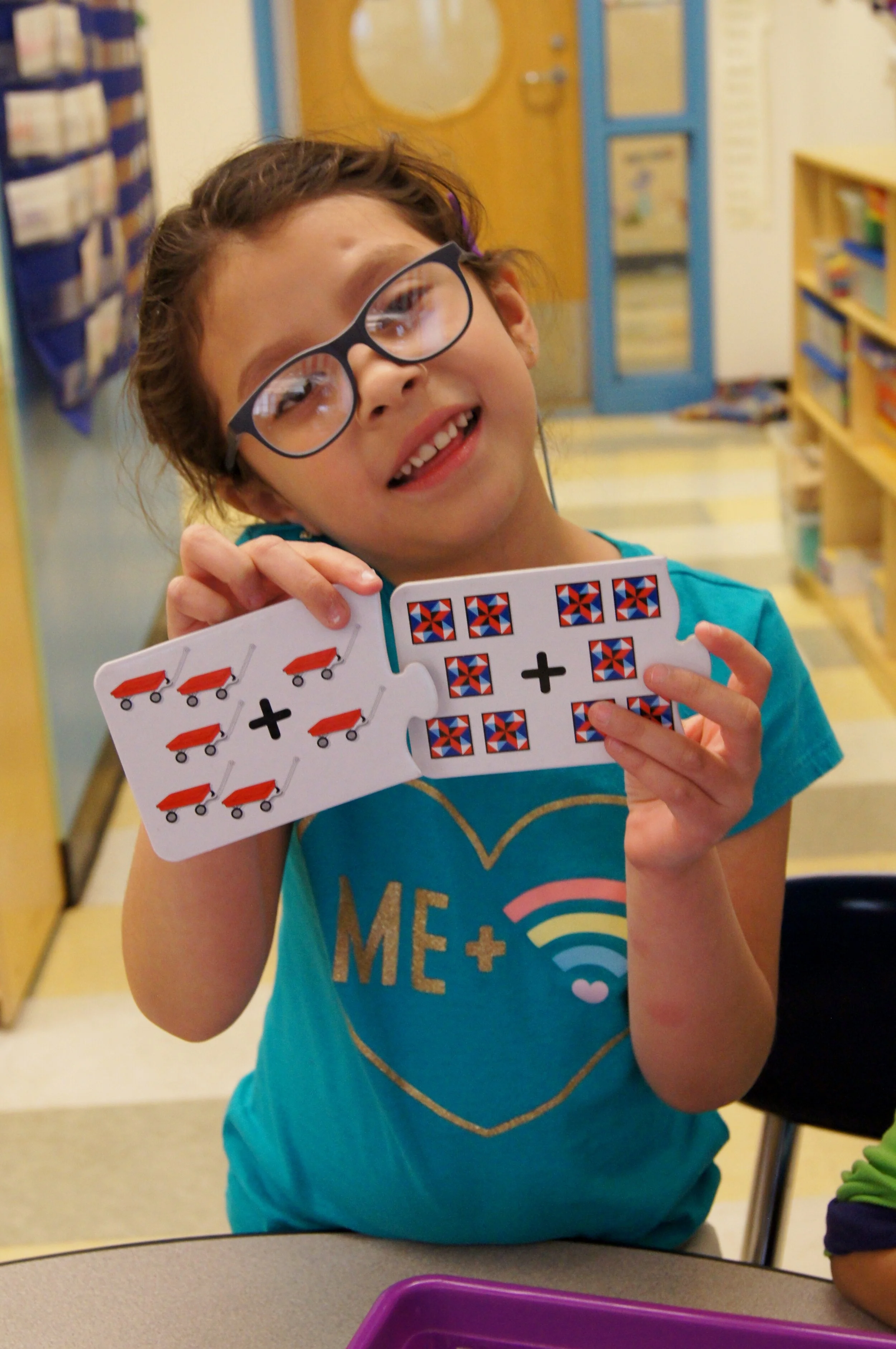 Hooray for math! - Girl with flash cards