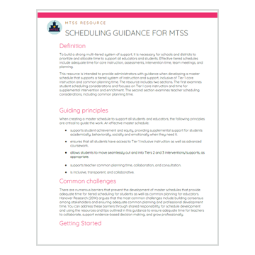 MTSS Scheduling Guidance