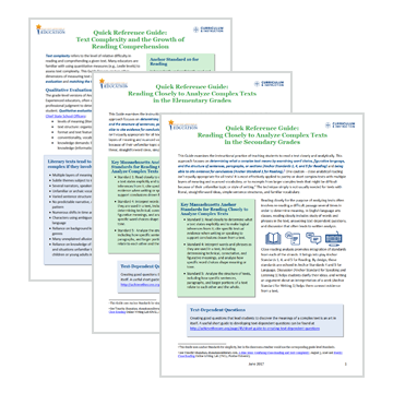 Quick Reference Guides: Text Complexity — Massachusetts Tools for Schools