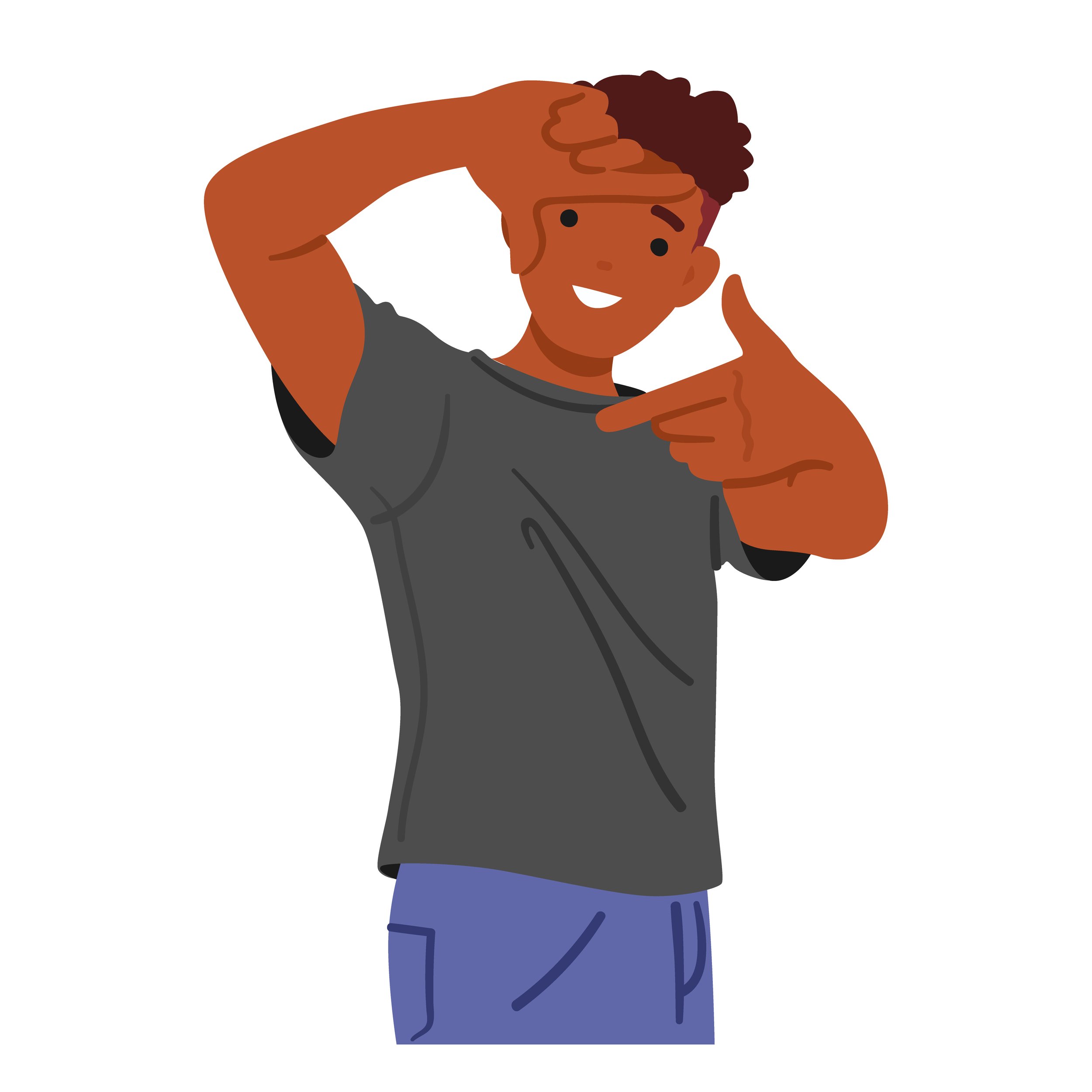 Illustration of a student looking at you through a frame he's making with his hands