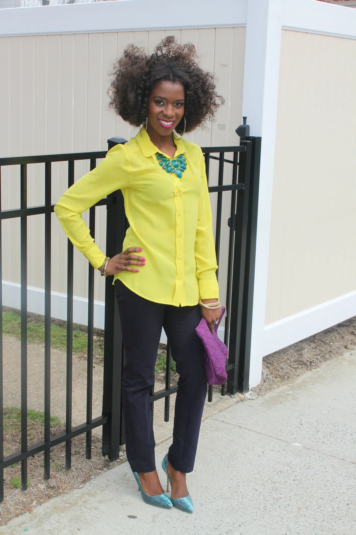 Silk Blouse with Statement Necklace