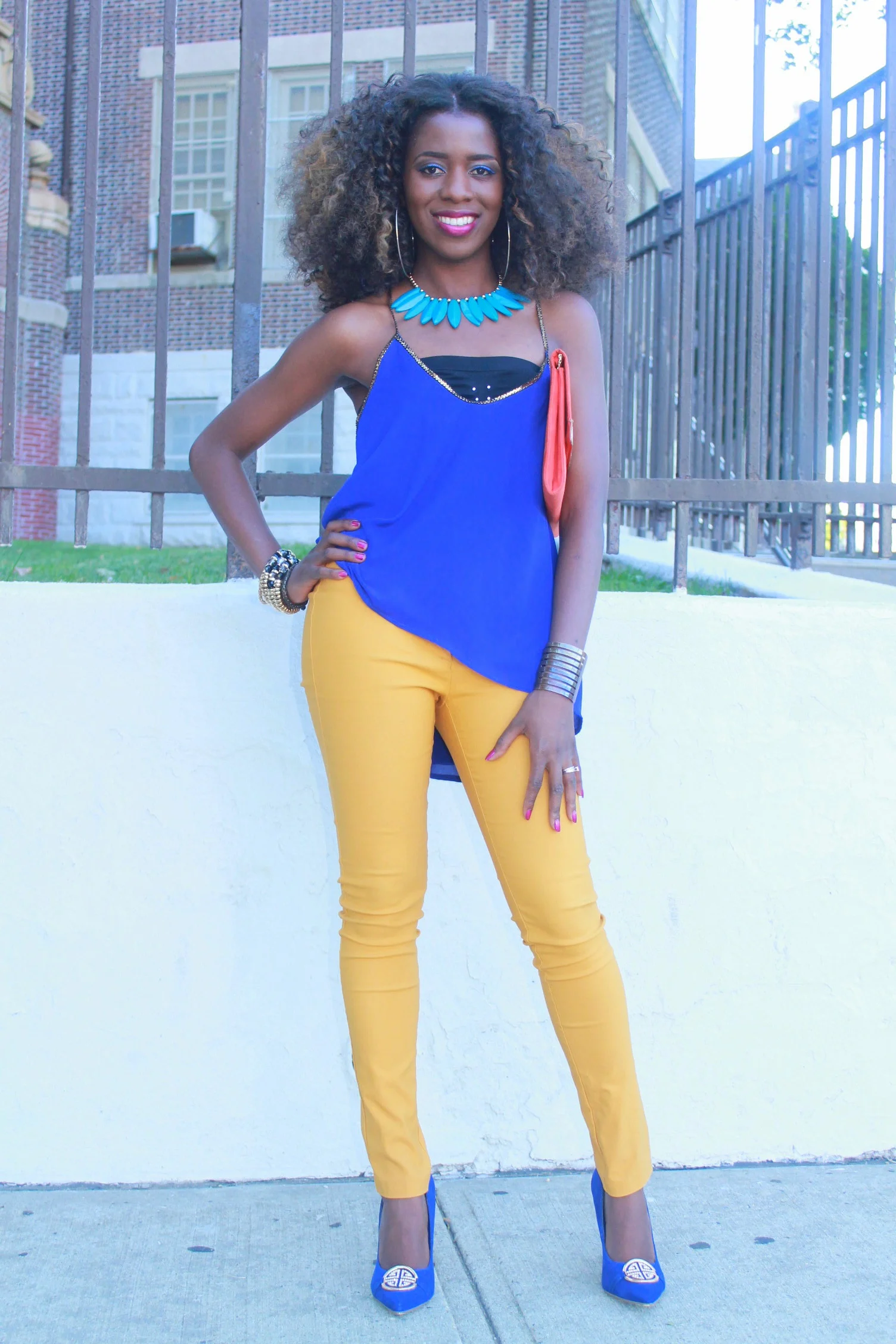 Mustard Pants with Blue Accents