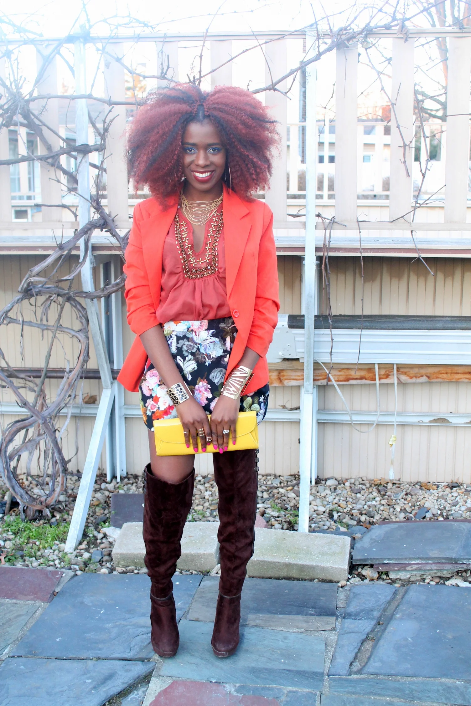 Floral Skort w/ Knee-High Boots
