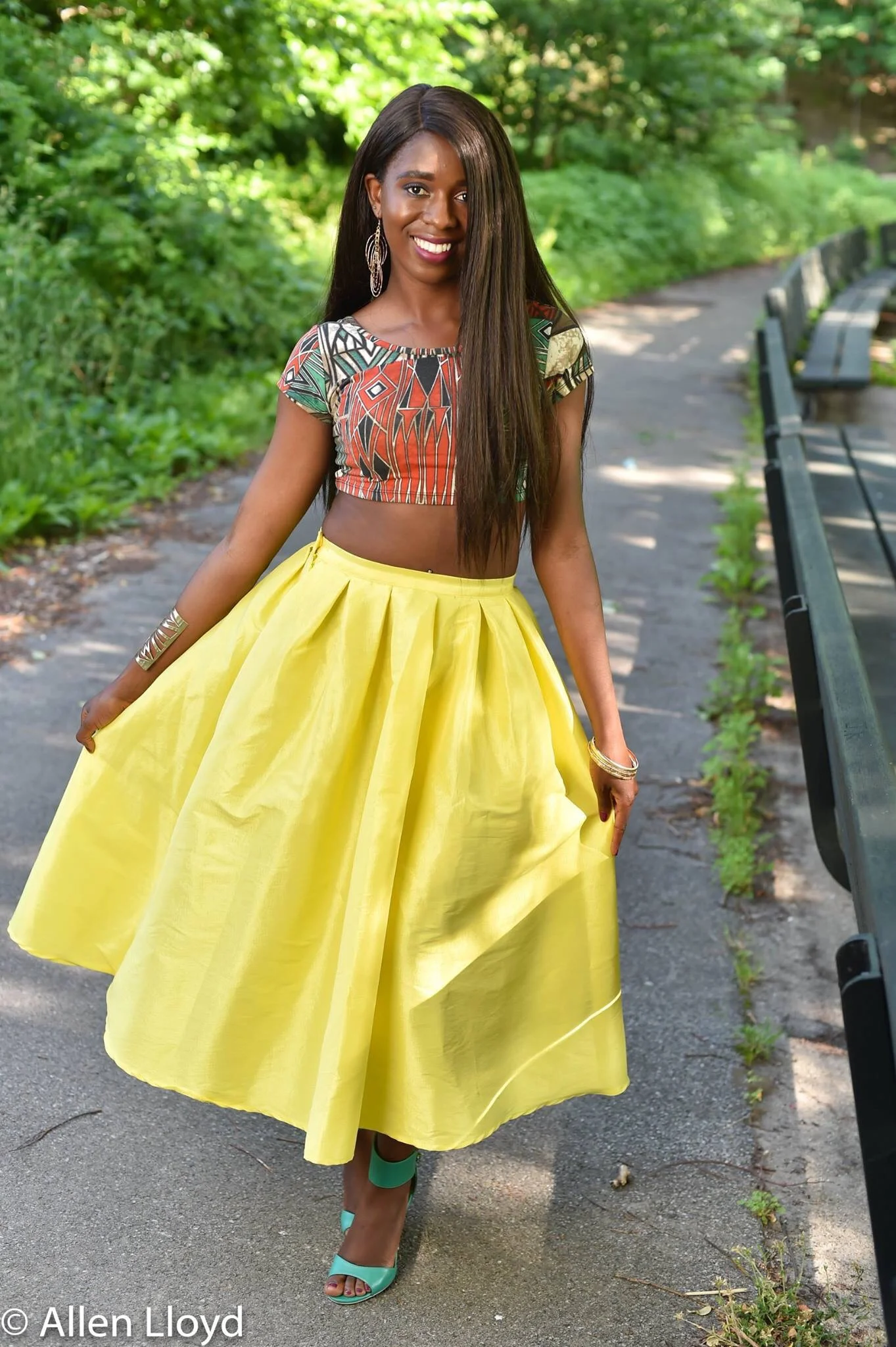 African Print Crop-Top + Yellow Skirt