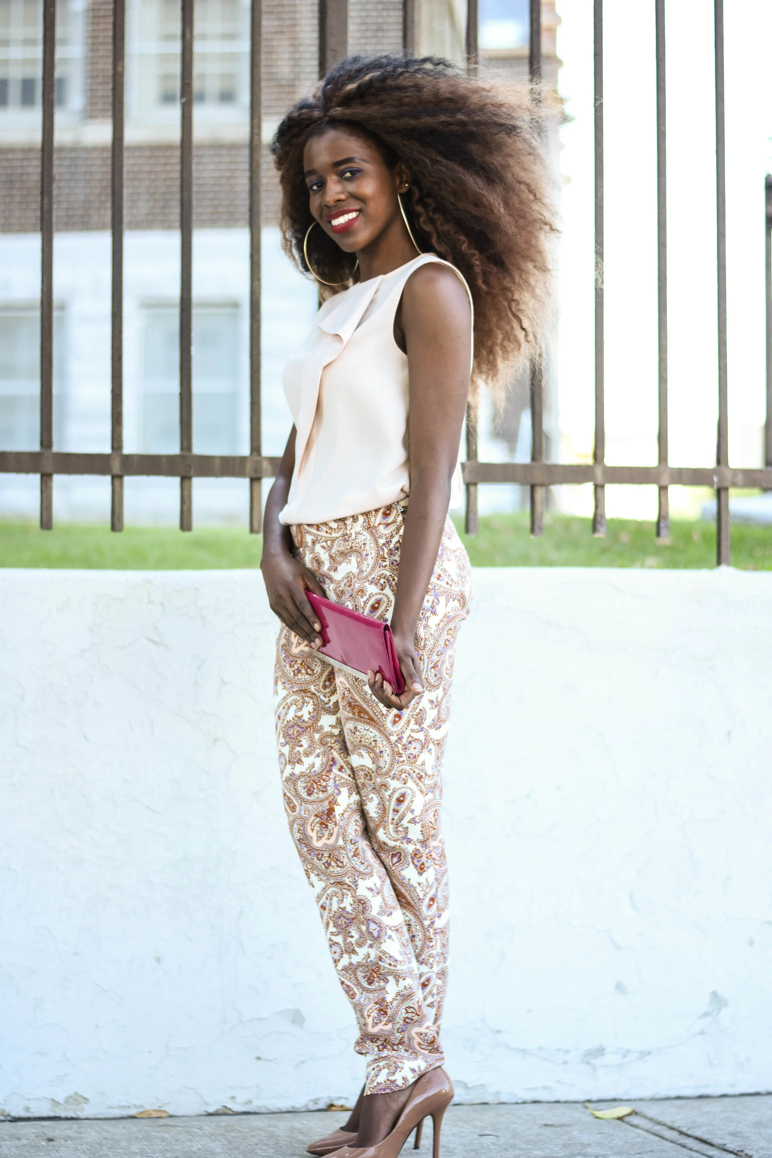 Printed Trousers with Side Zip