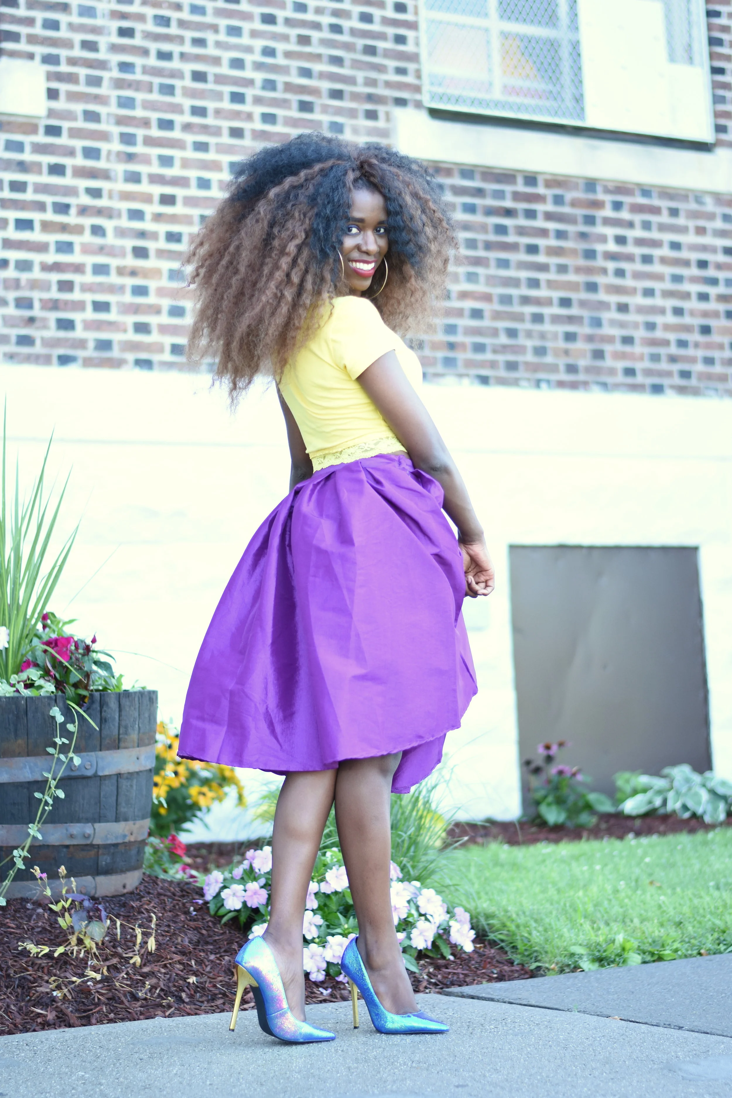 Purple A-Line Midi Skirt