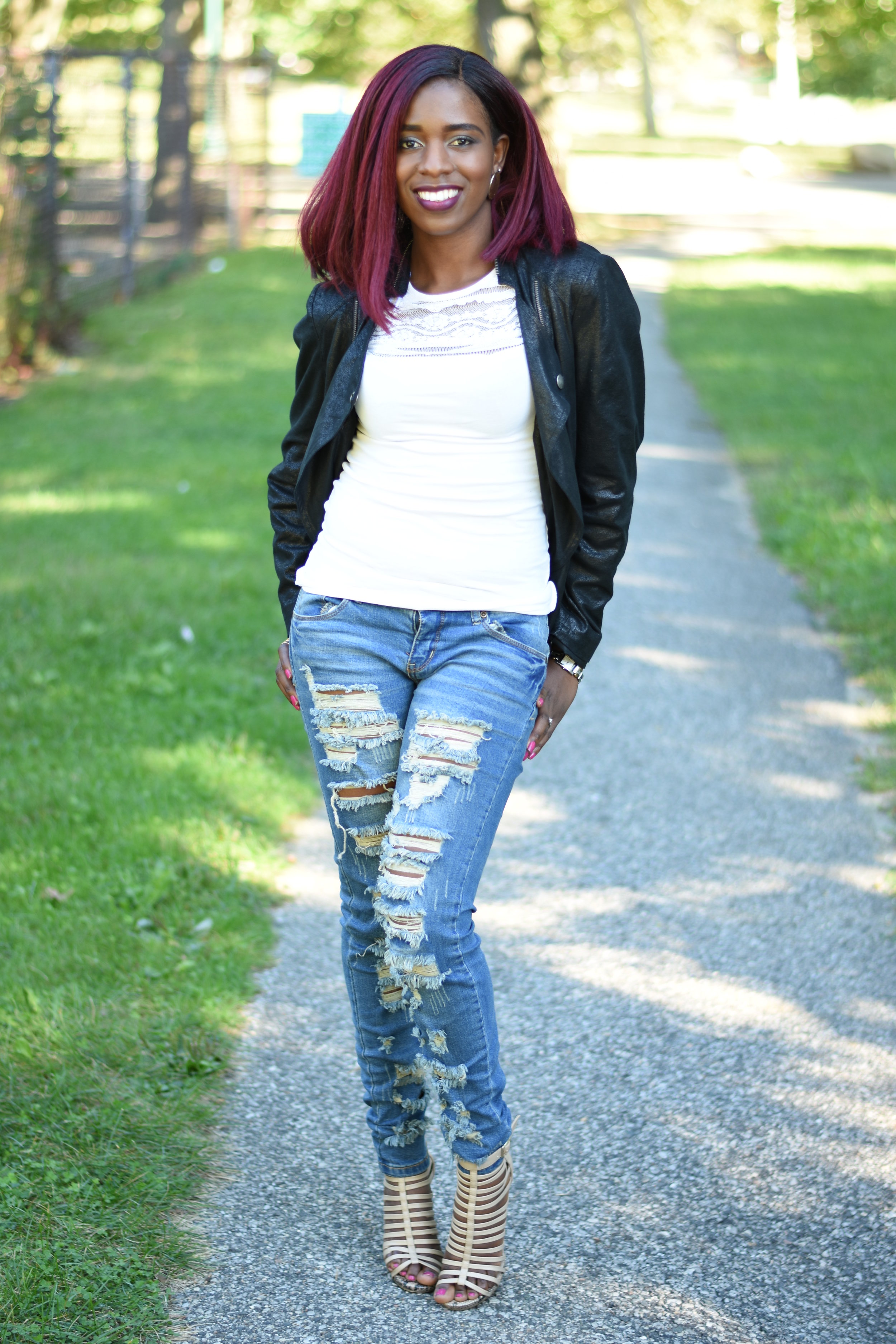 Ripped Jeans + Faux Leather Jacket