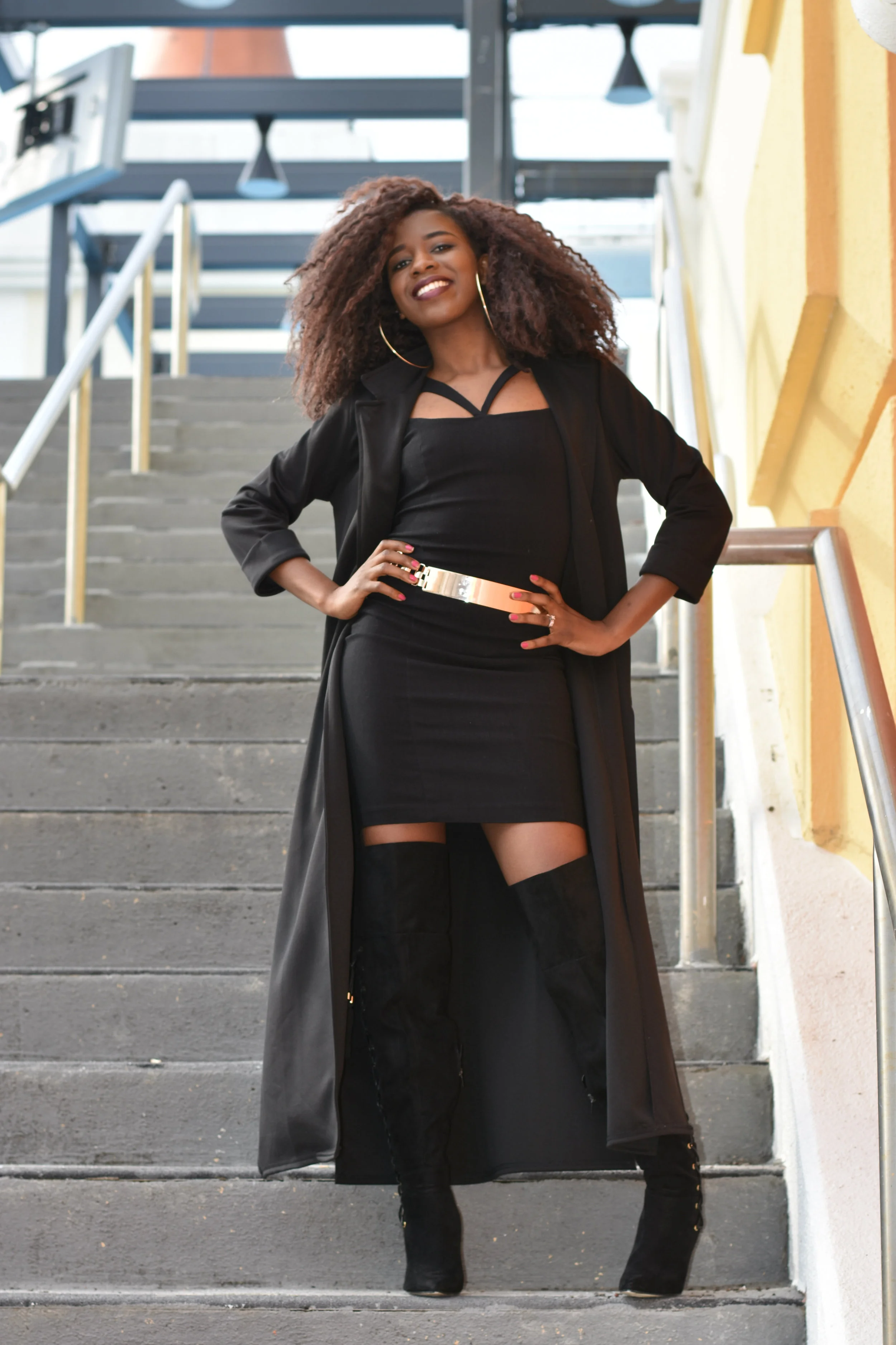 All Black for a Holiday Party with Over-the-knee Boots