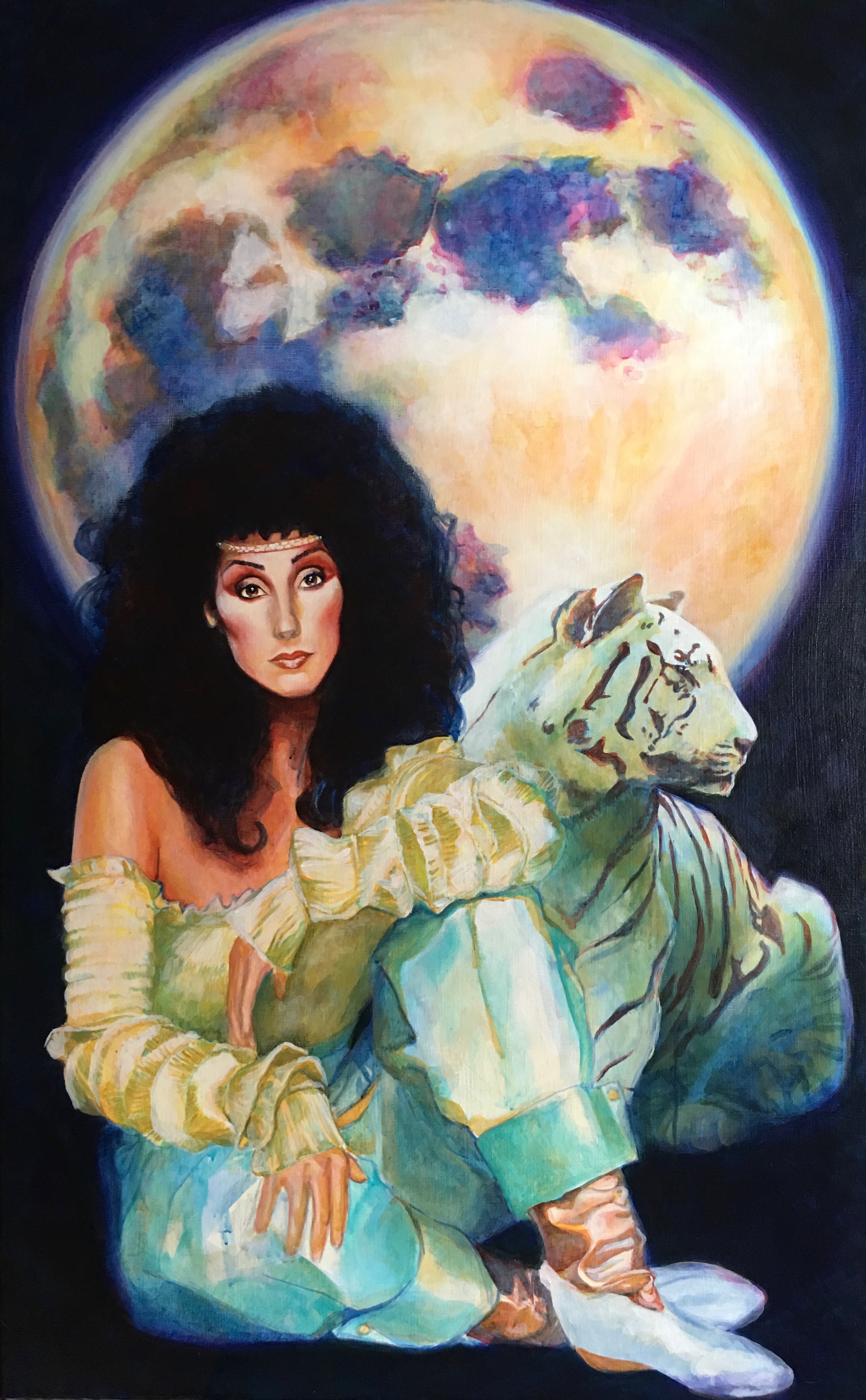 Godess Of The Moon And Her Cat Print By Derek Covington Smith