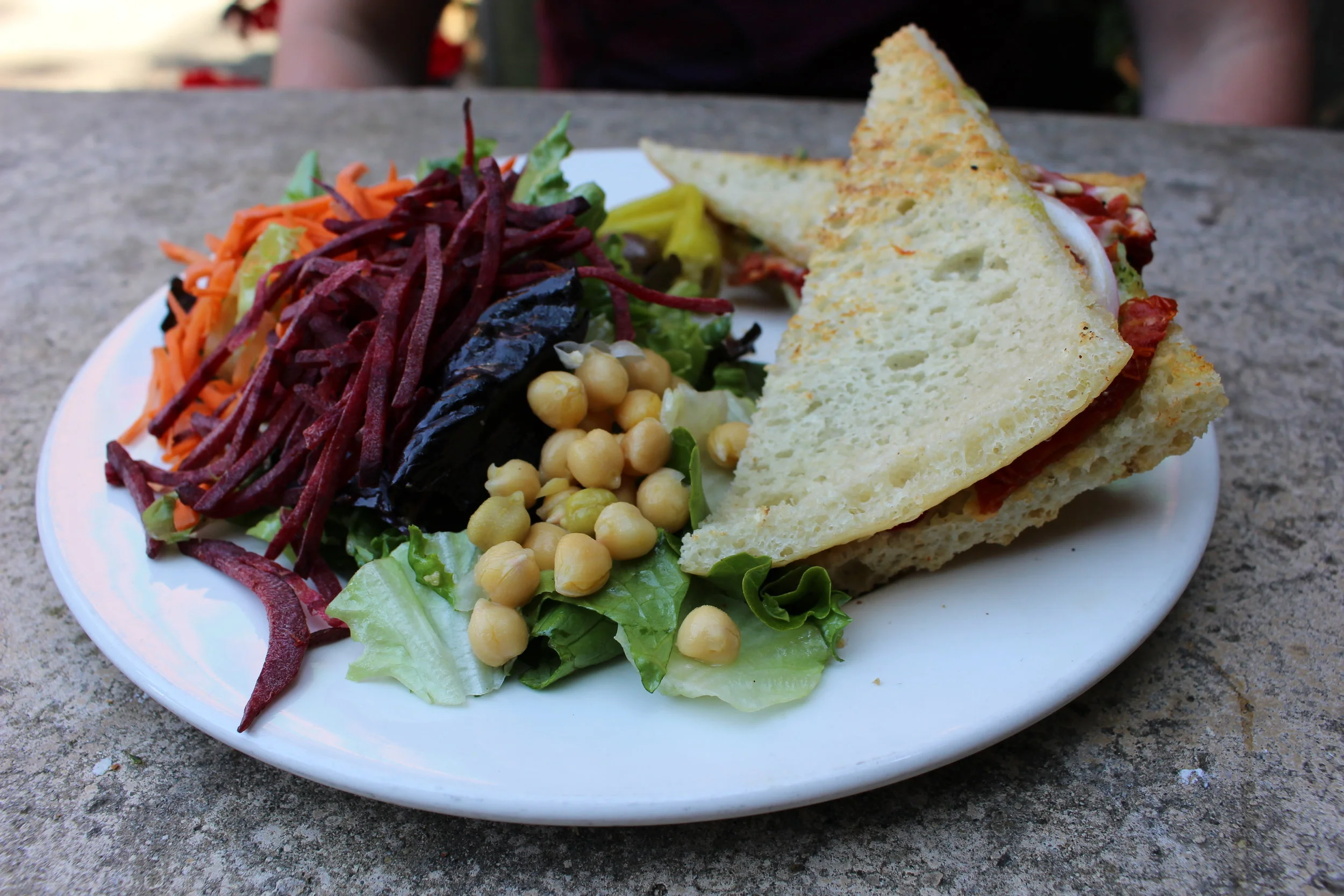 Dave's panino with a loaded side salad