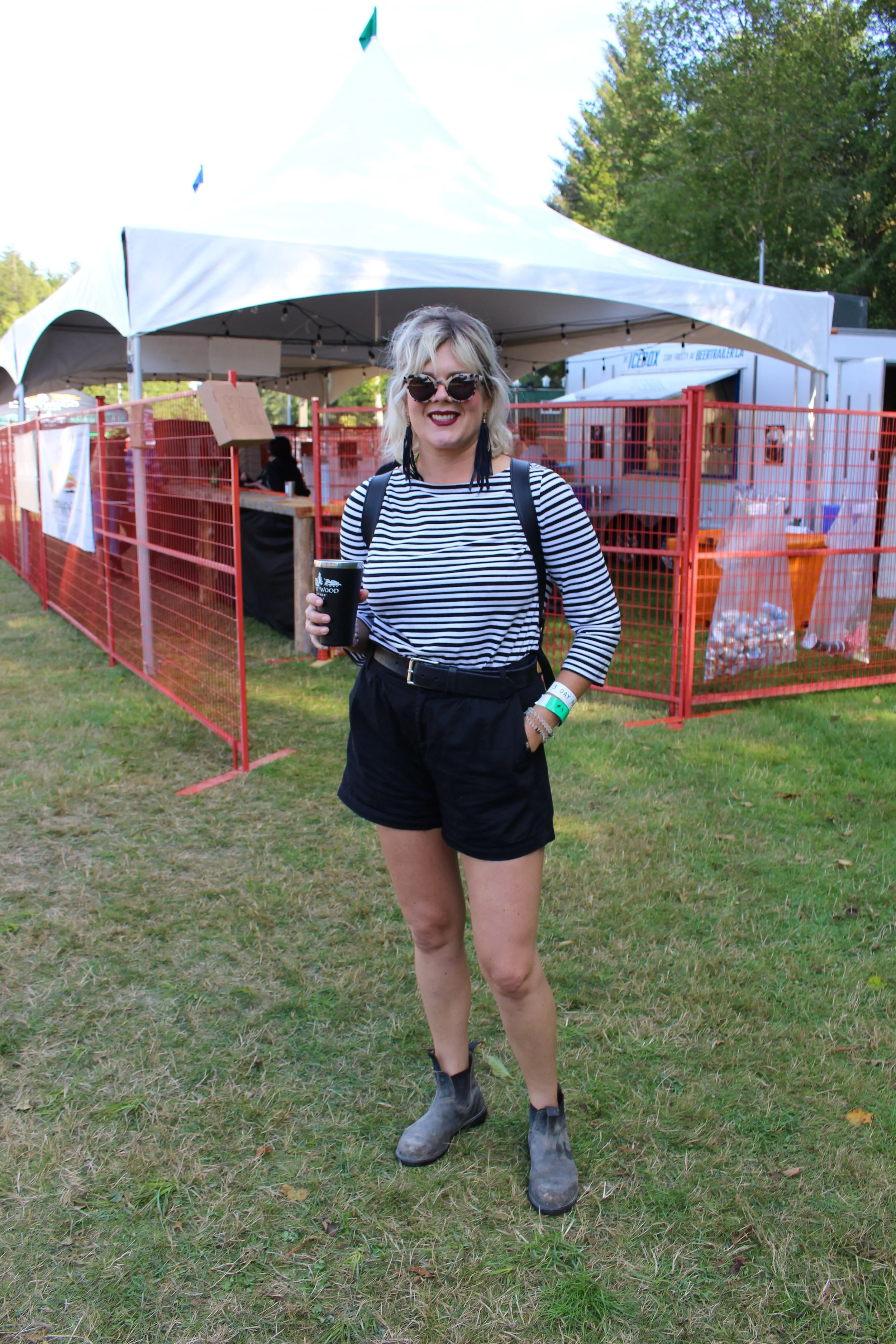 Stripes are always on trend for festivals and paired with a recycled pair of leather earrings gives this outfit a fun twist