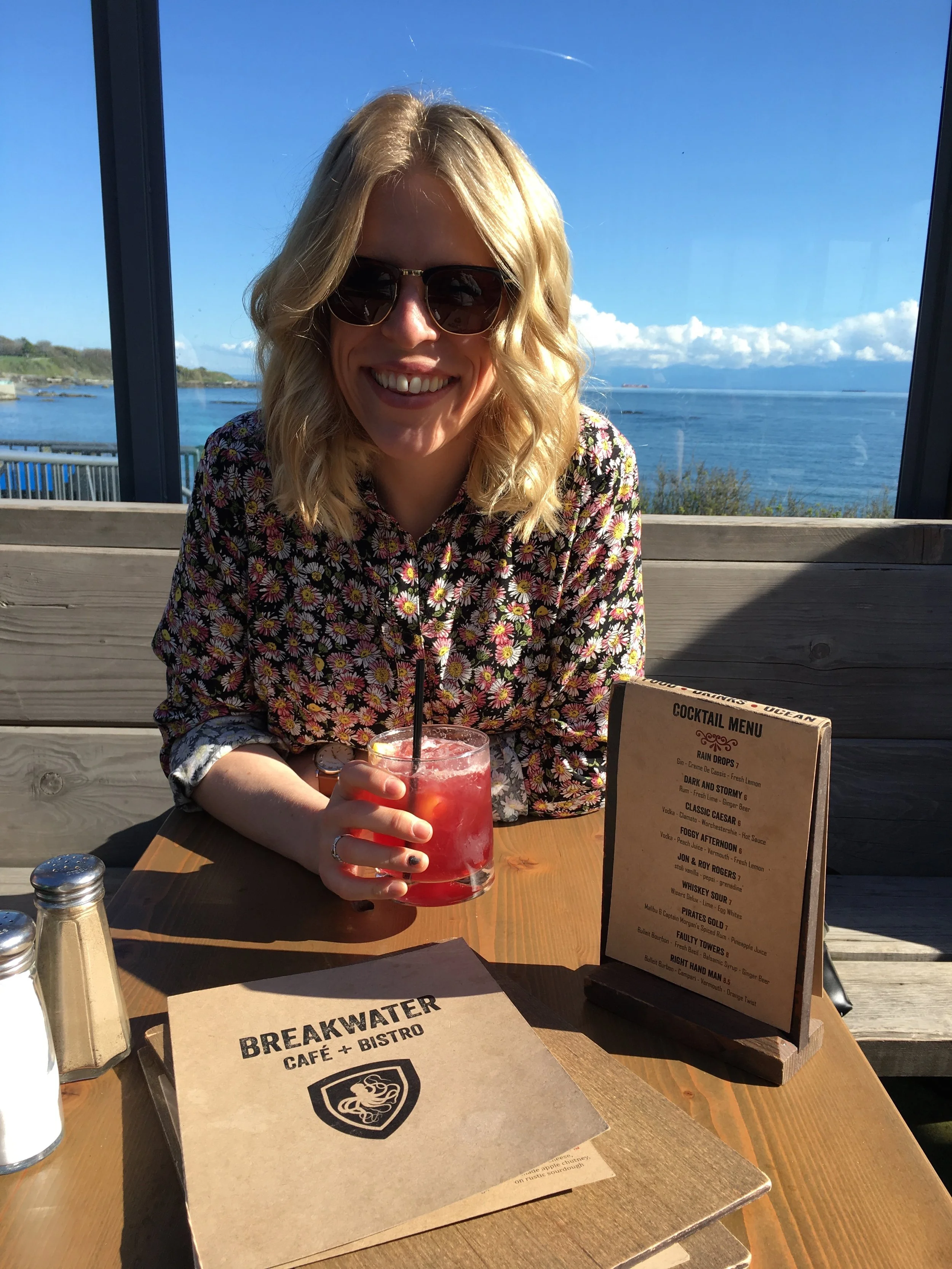 Enjoying a drink at the Breakwater in Victoria