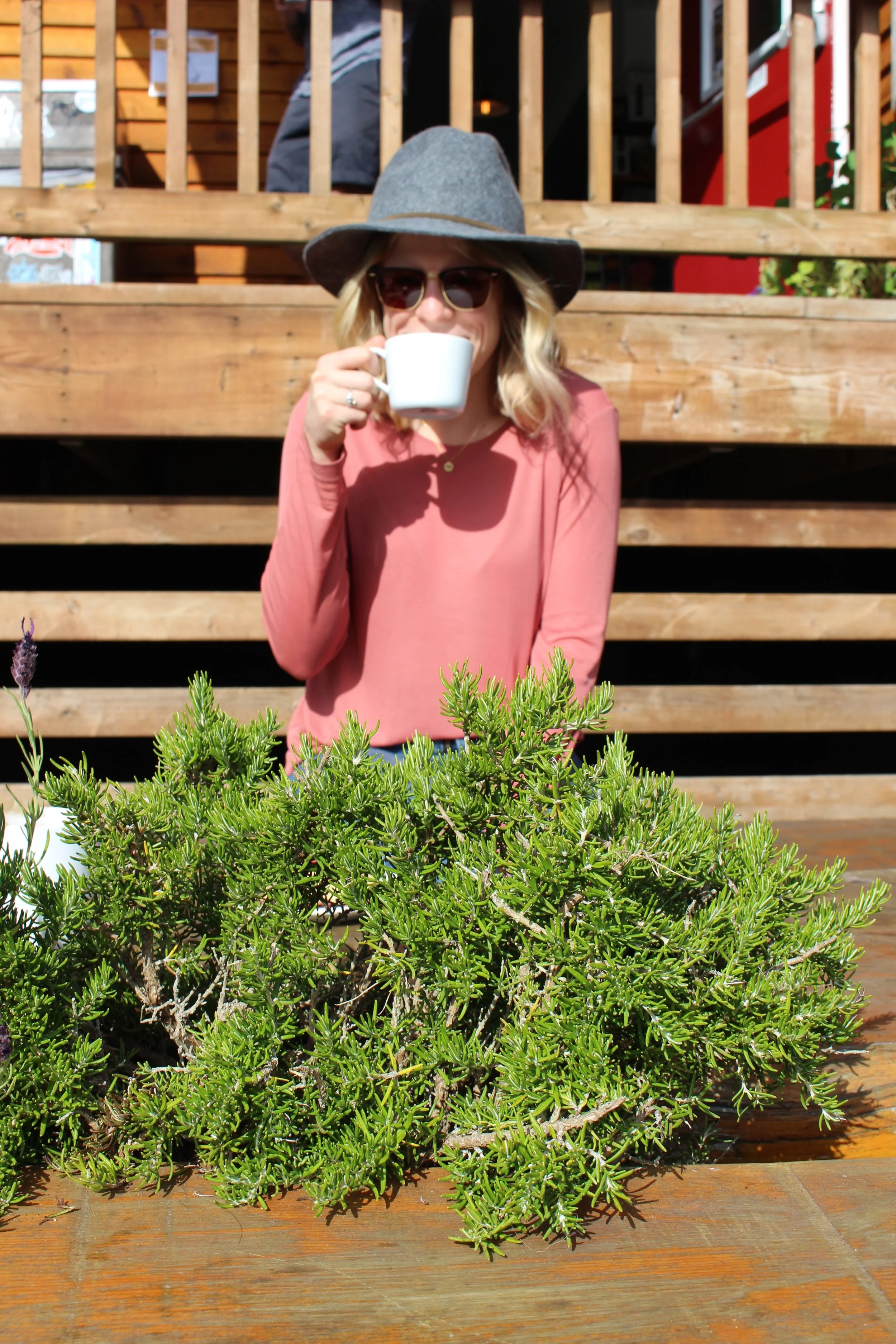 Plenty Wool Hat, Habit Blush Long Sleeve Tee, Topshop Frayed Jeans, Flavour Necklace, Ray-Ban Sunglasses