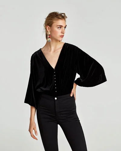 Velvet Bodysuit with Faux Pearls , $49.90