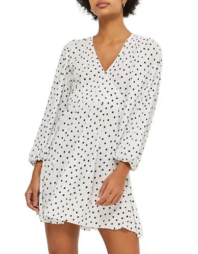 Topshop Spot Plisse Wrap Skater Dress