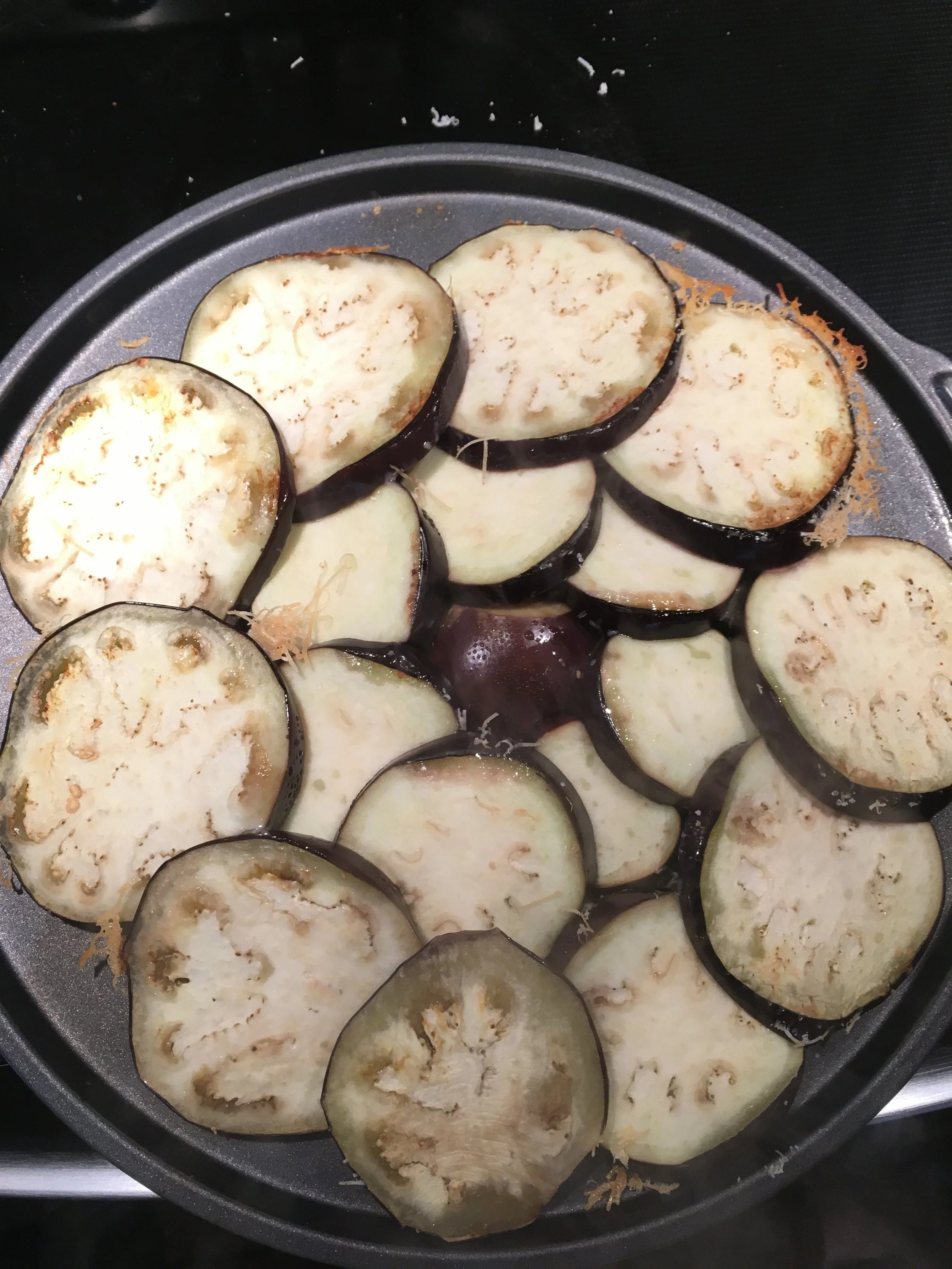 Second step, carefully flip the eggplant