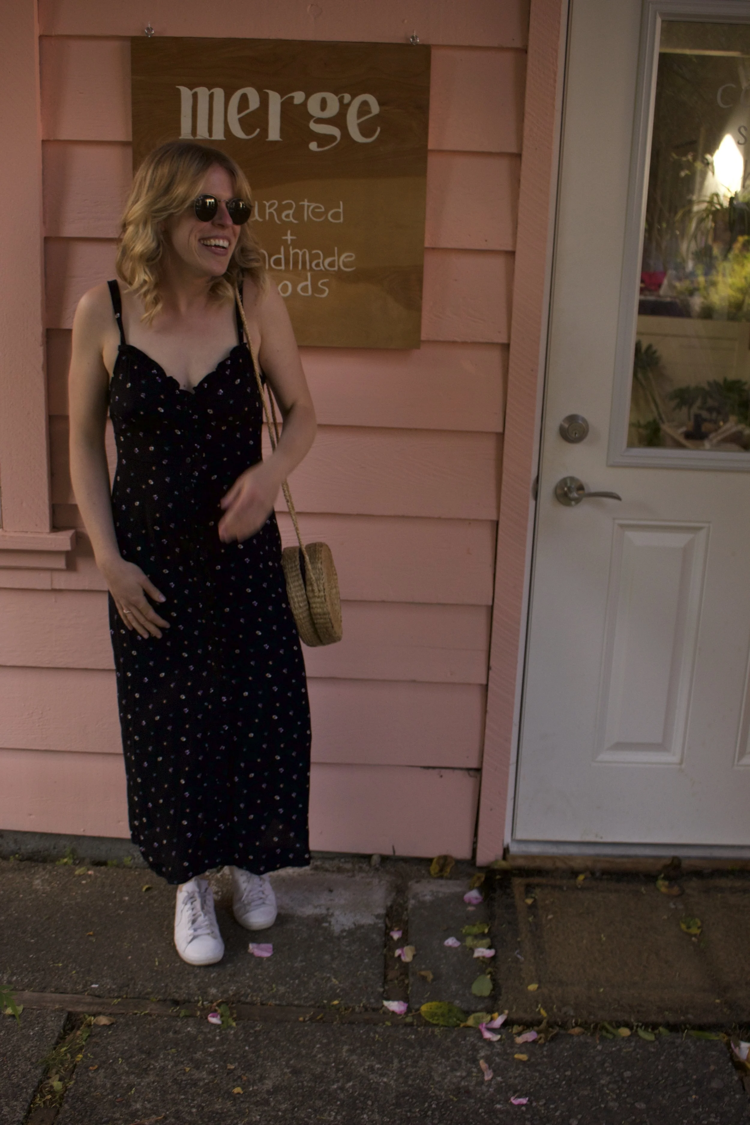 Topshop midi dress, Nike sneakers, basket bag from Bangkok (gifted by my lovely sis,) Ray Ban sunglasses