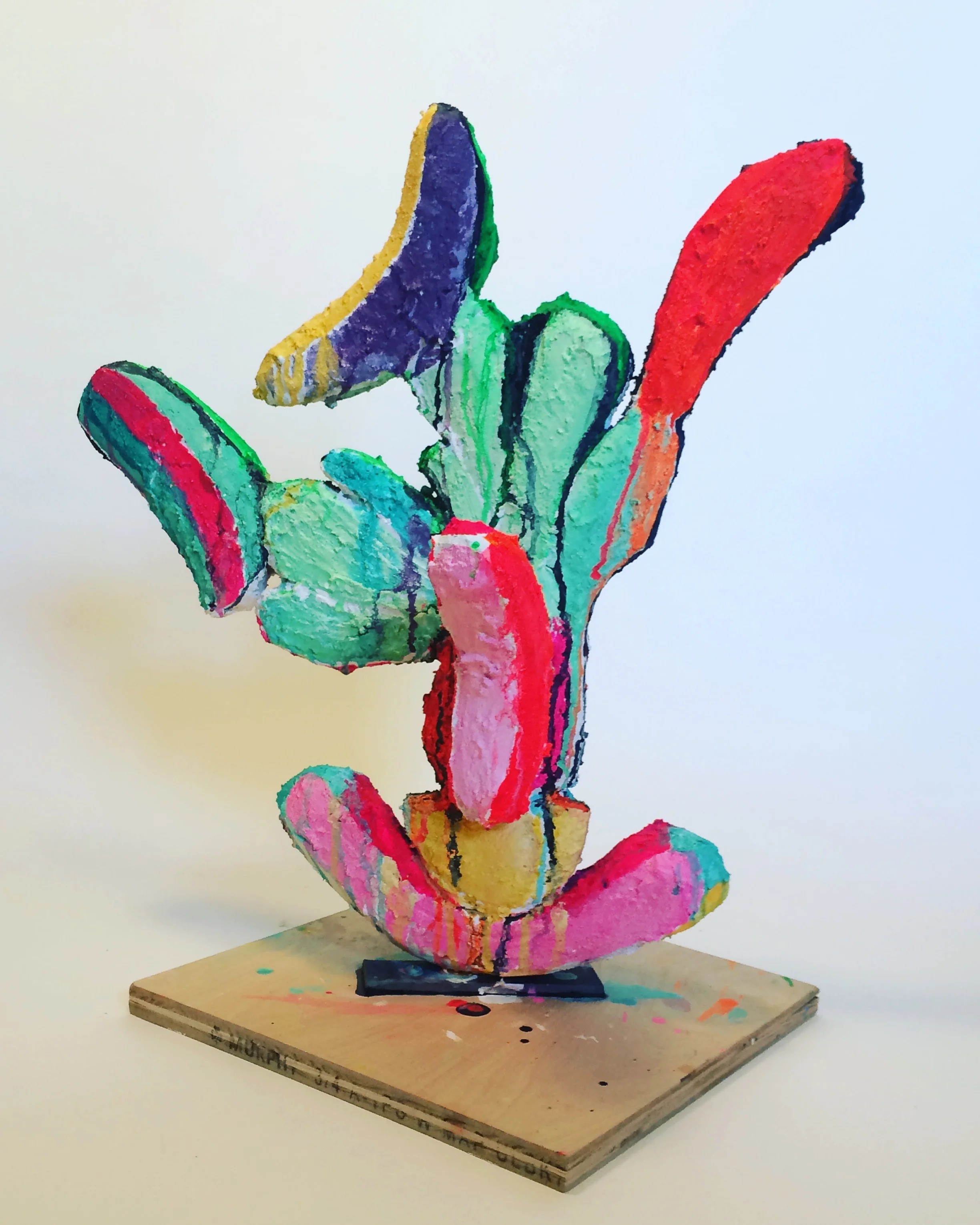 Crested Cactus , approx. 12x12 inches, mixed media sculpture including styrofoam, mortor and acrylic paint, 2017