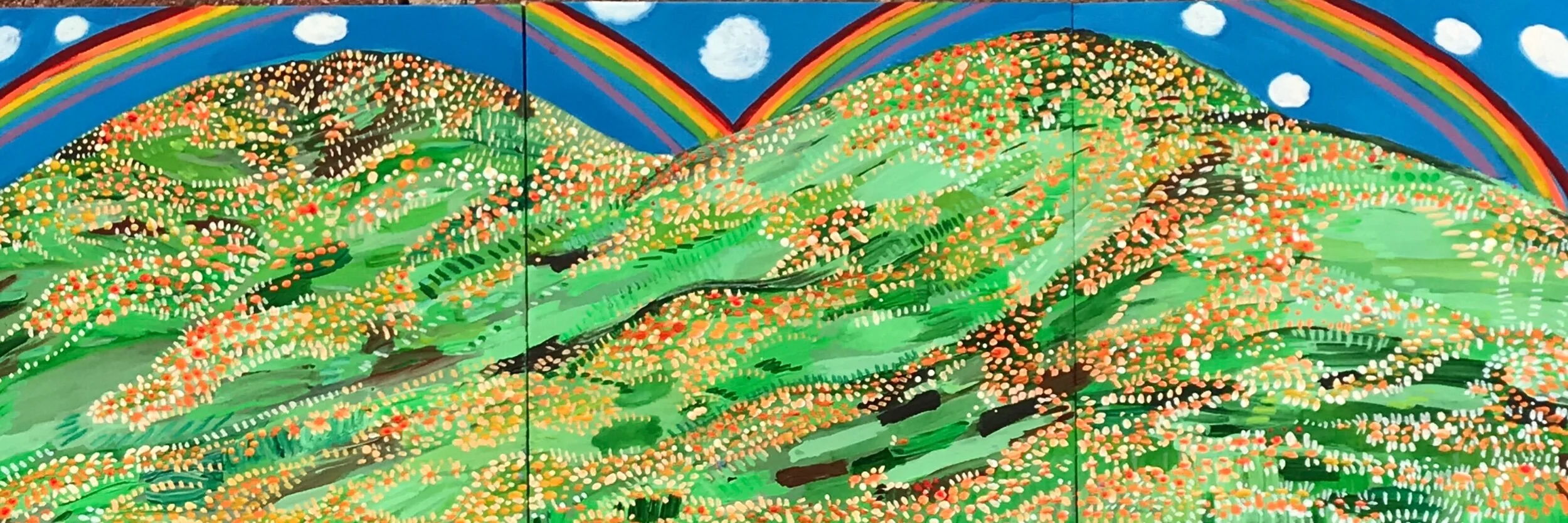   Double Rainbow Super Bloom   8x24”  Mixed media triptych on panels  2020 