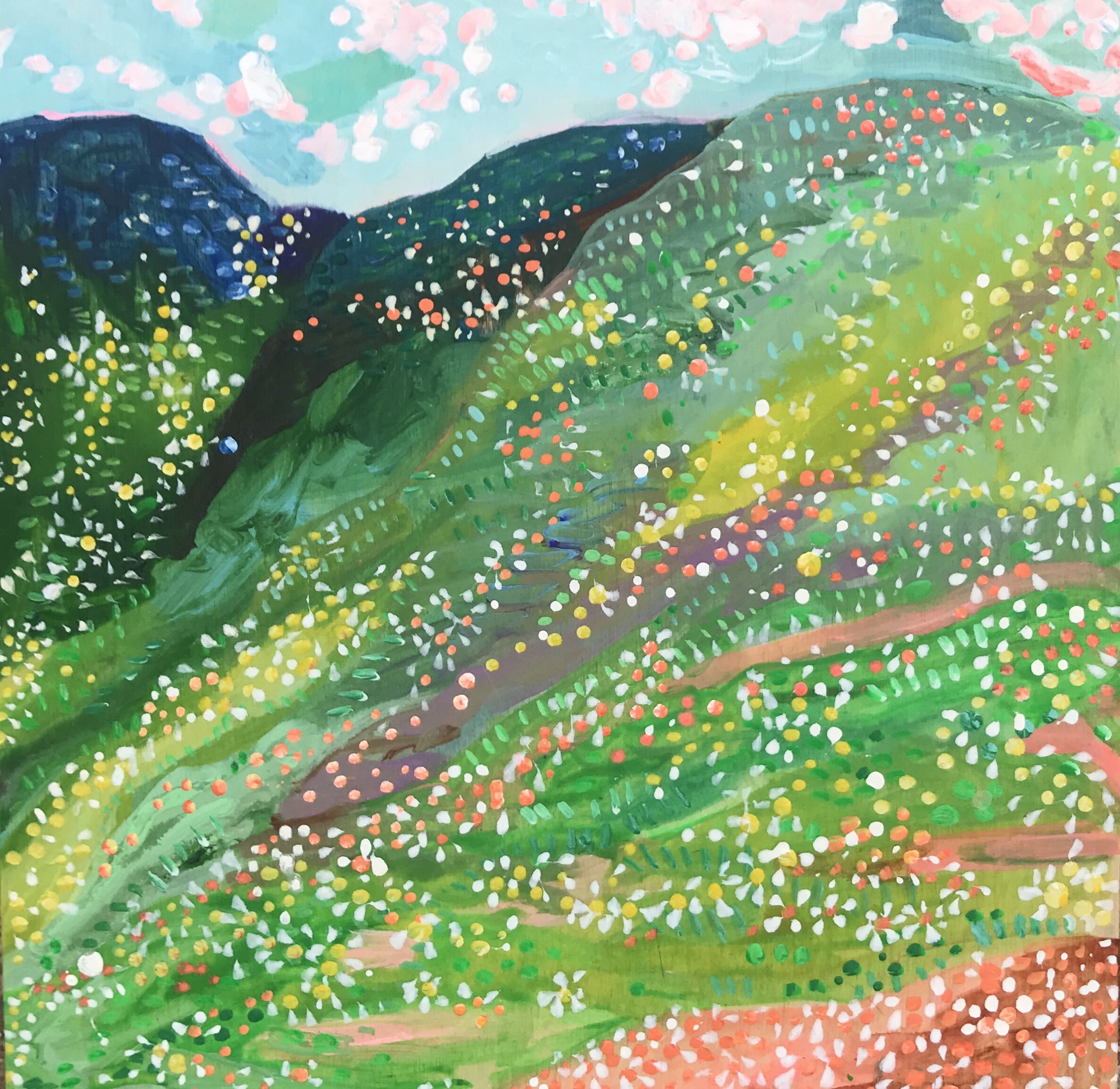   Popcorn Sky   8x8”  Mixed media on panel  2020 