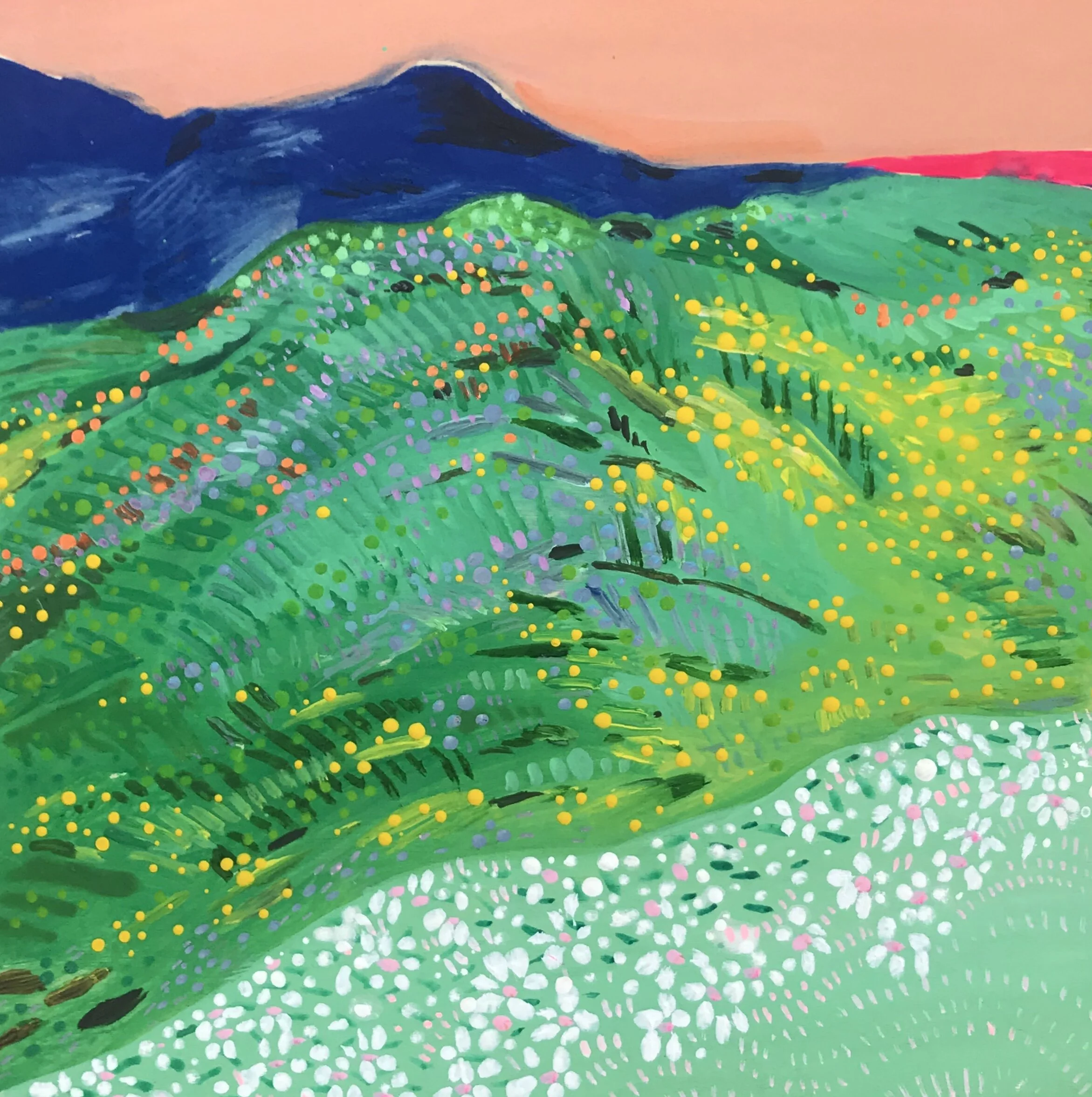   Snowbell Slope   8x8”  Mixed media on panel  2020 