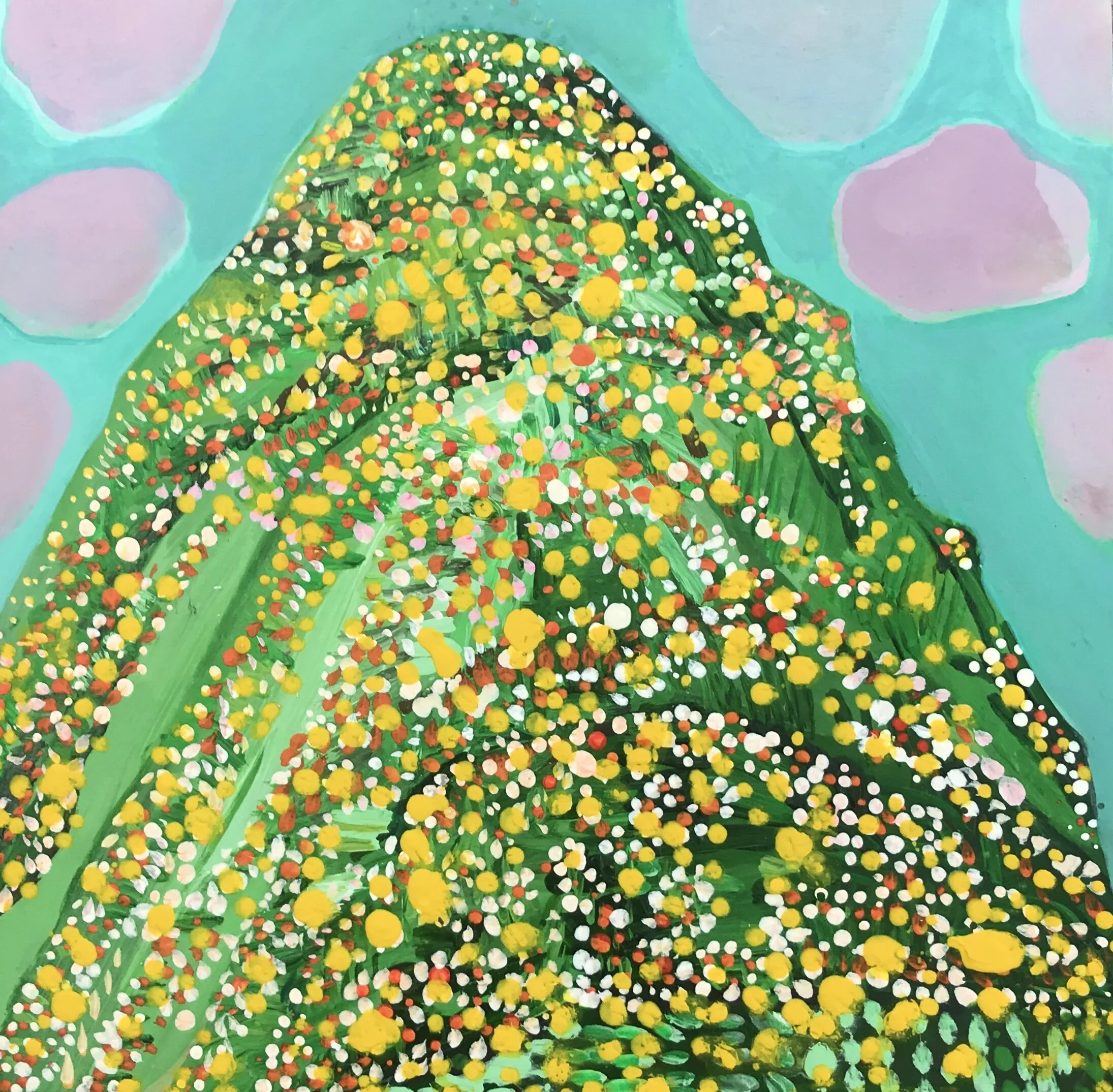   Cloudy Sky with Flower Mound   8x8”  Mixed media on panel  2020 