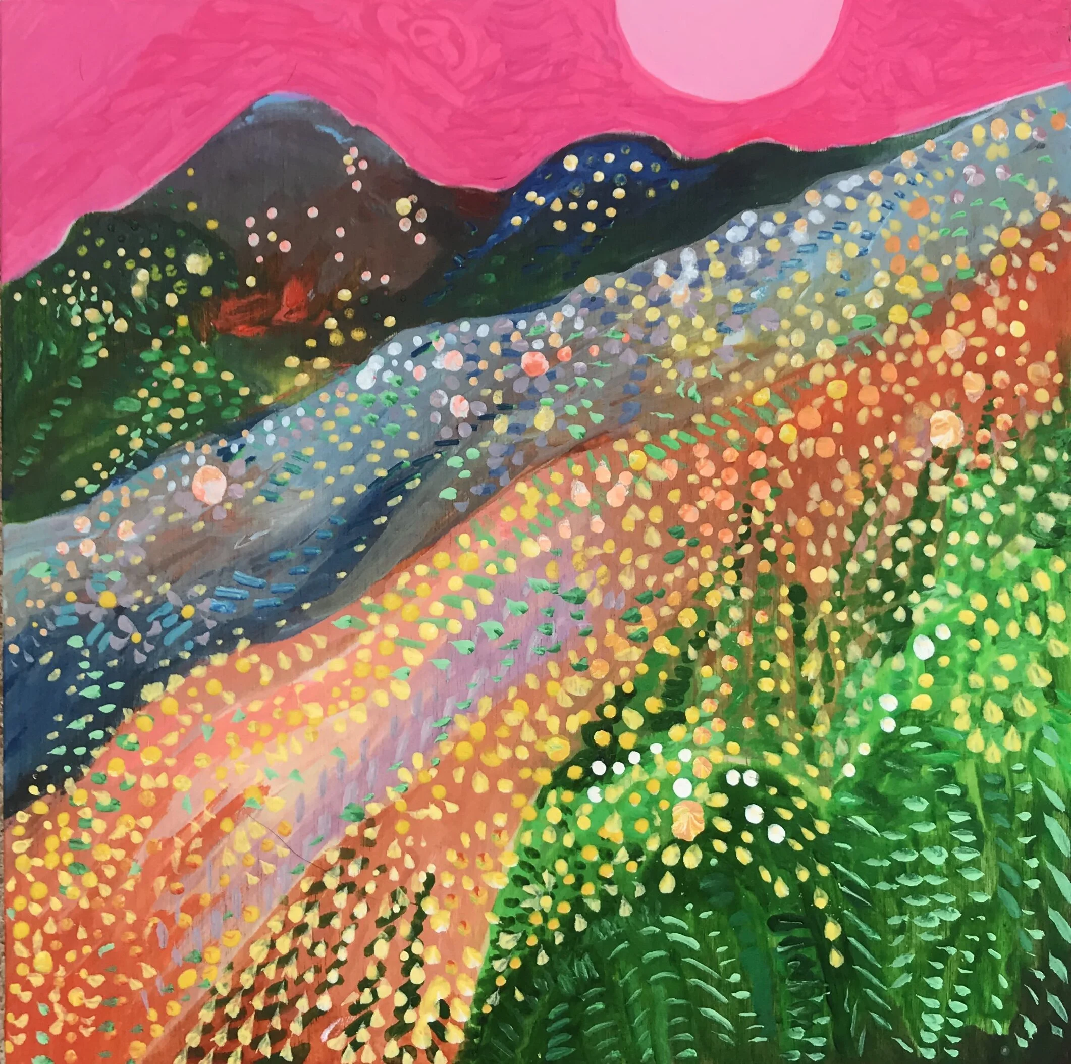   Pink Moon   8x8”  Mixed media on panel  2020 