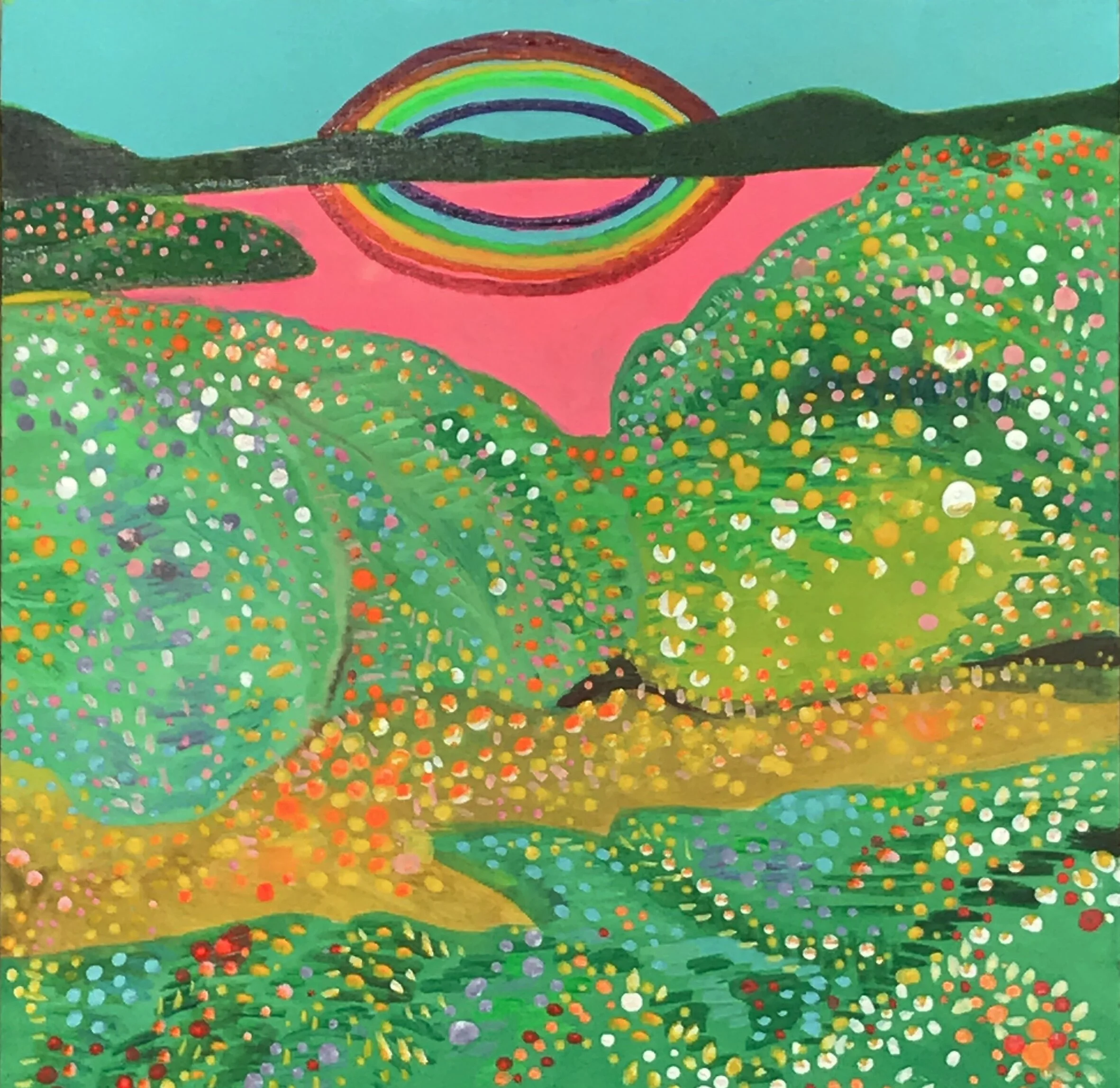   Reflection on Strawberry Milk Lake   8x8”  Mixed media on panel  2020 