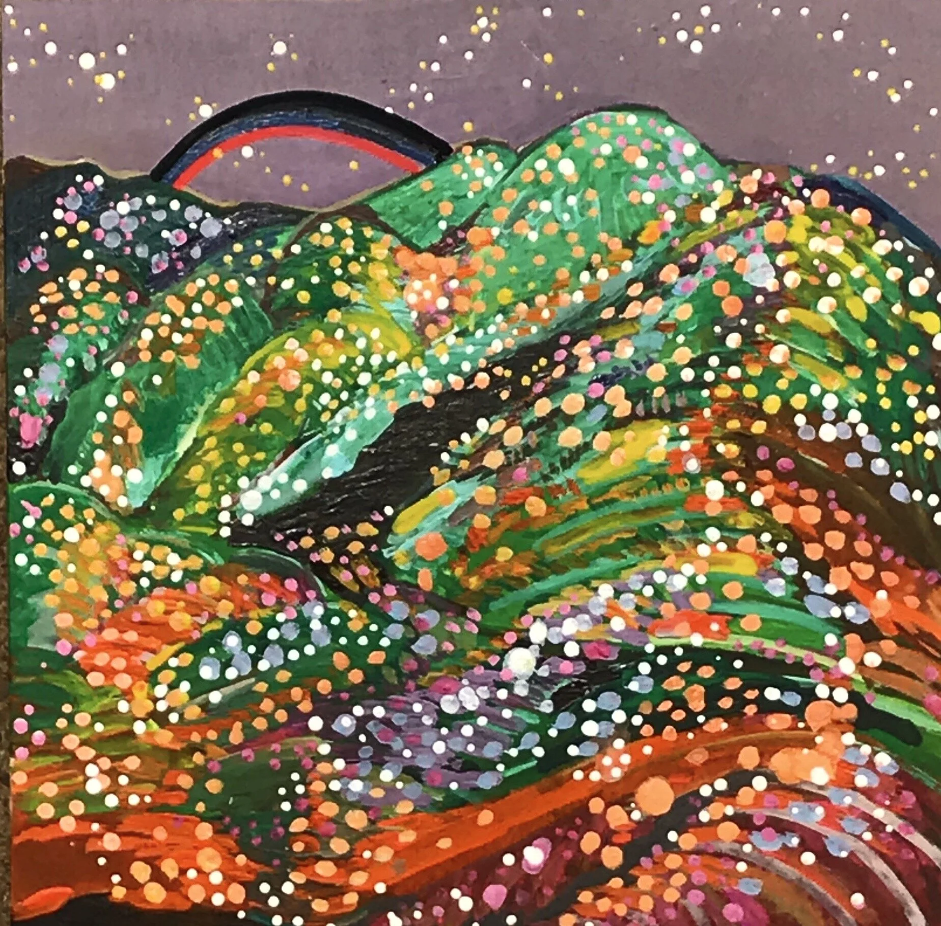   Night Rainbow   8x8”  Mixed media on panel  2020 