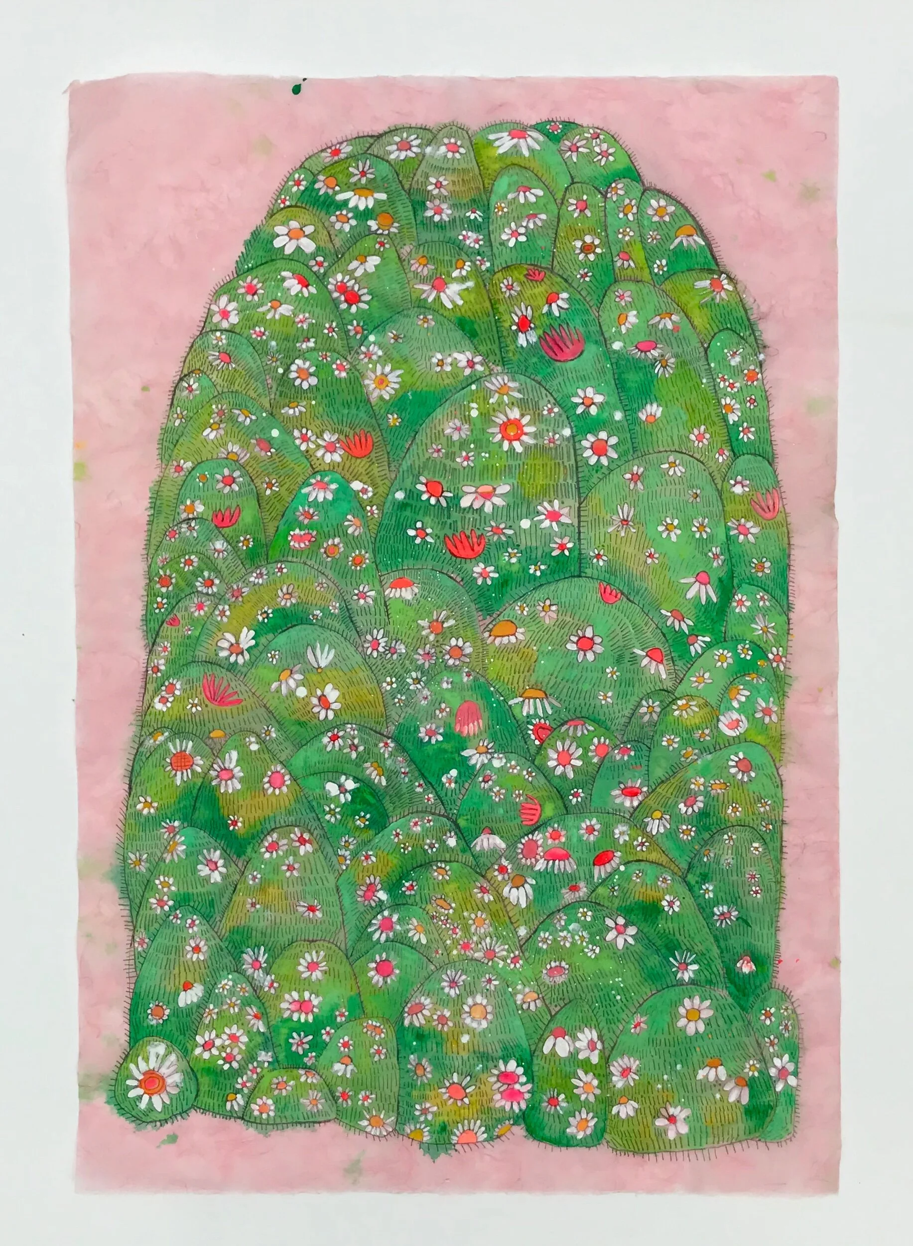   Flower Mound on Pink   36.5x25”  Mixed media on paper  2020 