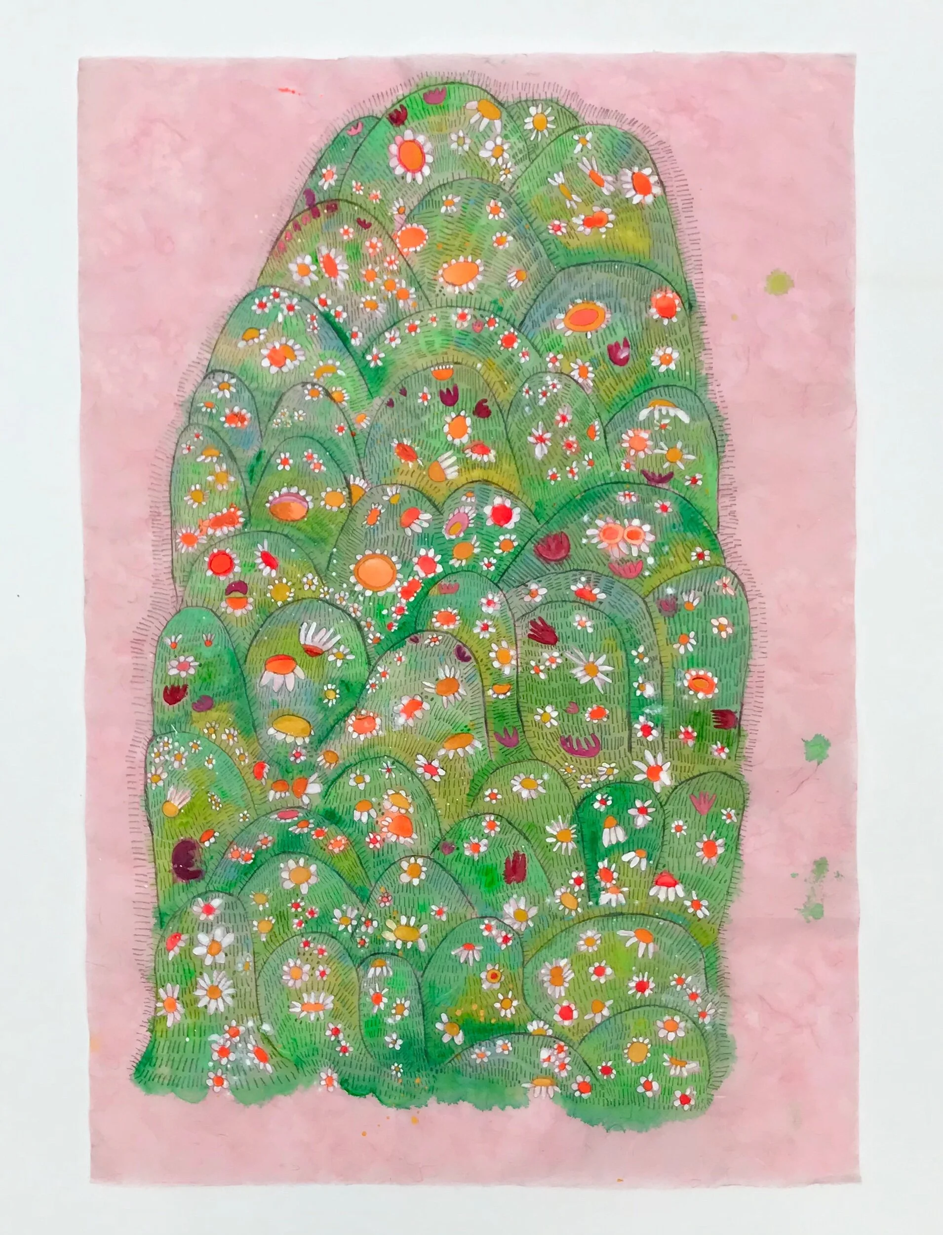   Flower Mound on Pink   36.5x25”  Mixed media on paper  2020 