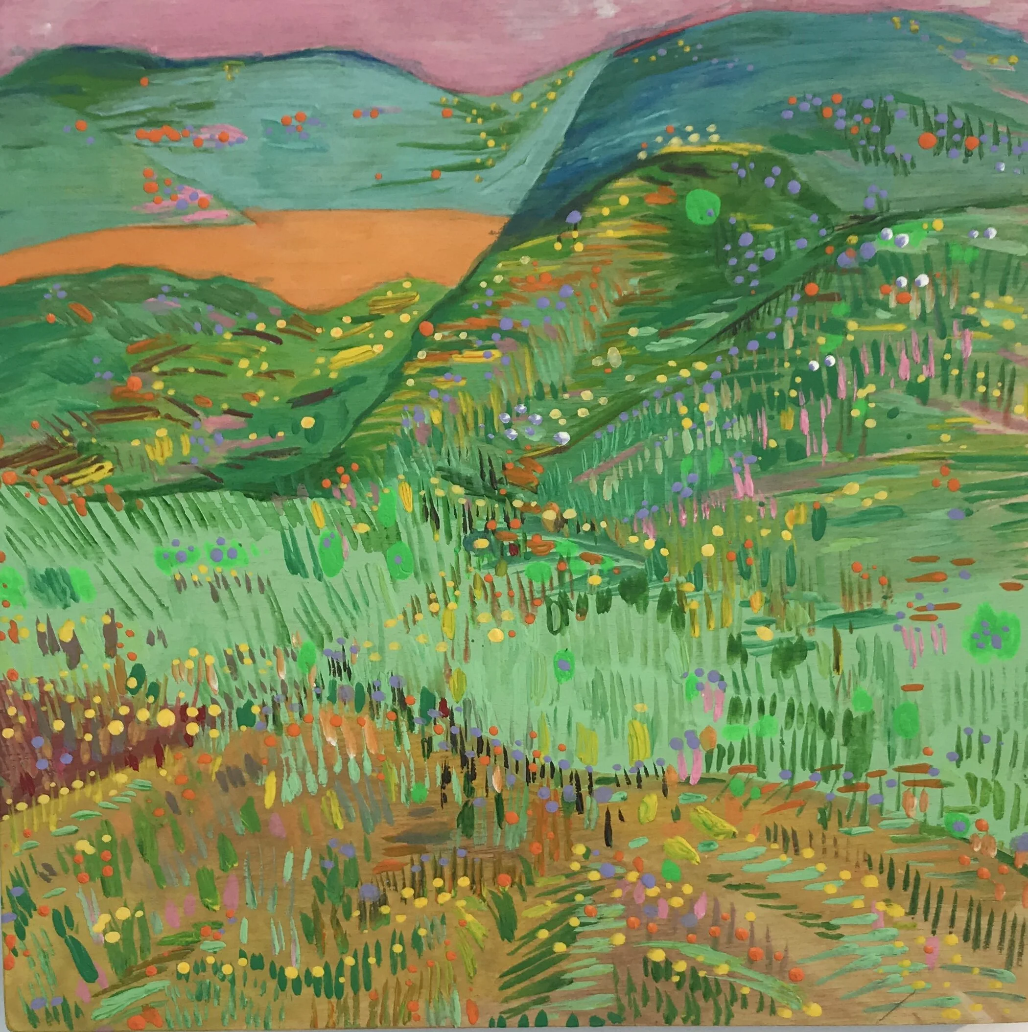   View into the Valley   8x8”  Mixed media on panel  2020 