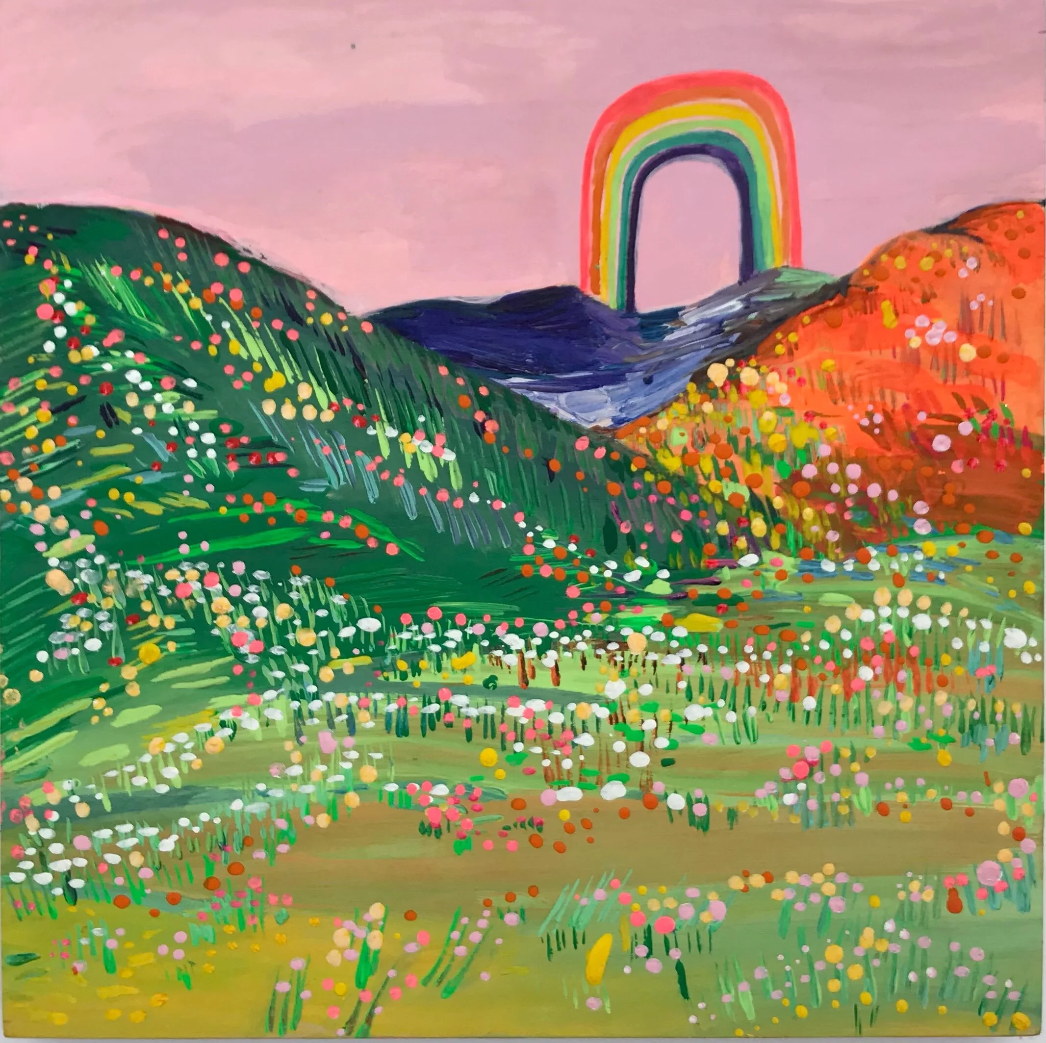   Strawberry Sky   8x8”  Mixed media on panel  2020 