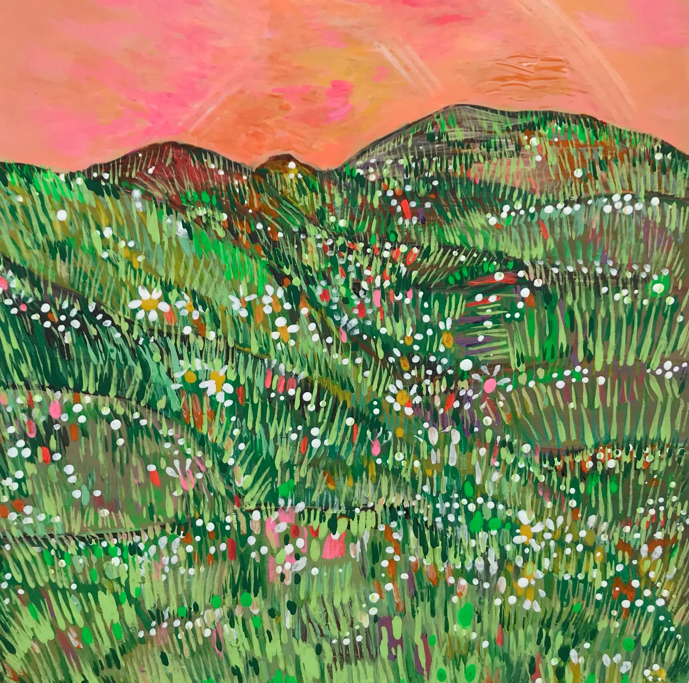   Dawn Watermelon Sky   8x8”  Mixed media on panel  2020 