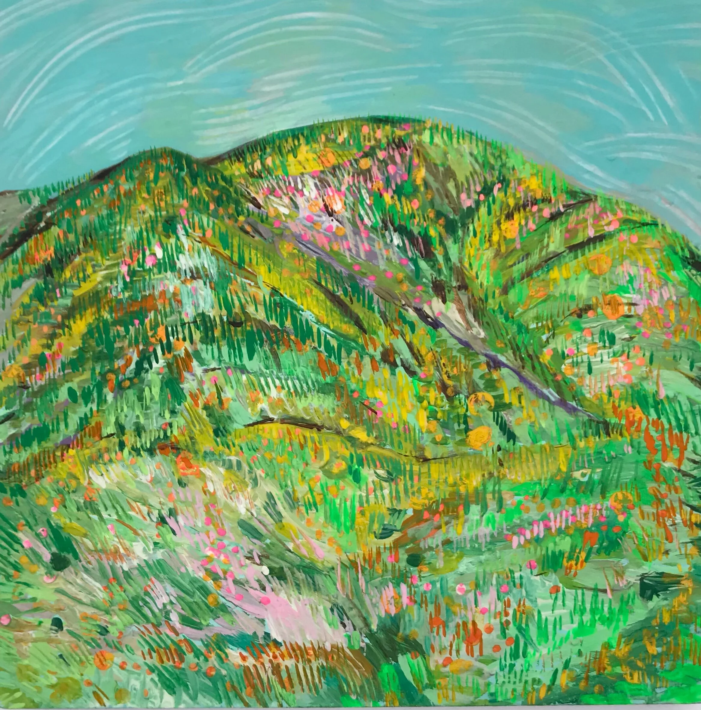   Wispy Hill Sky   8x8”  Mixed media on panel  2020 