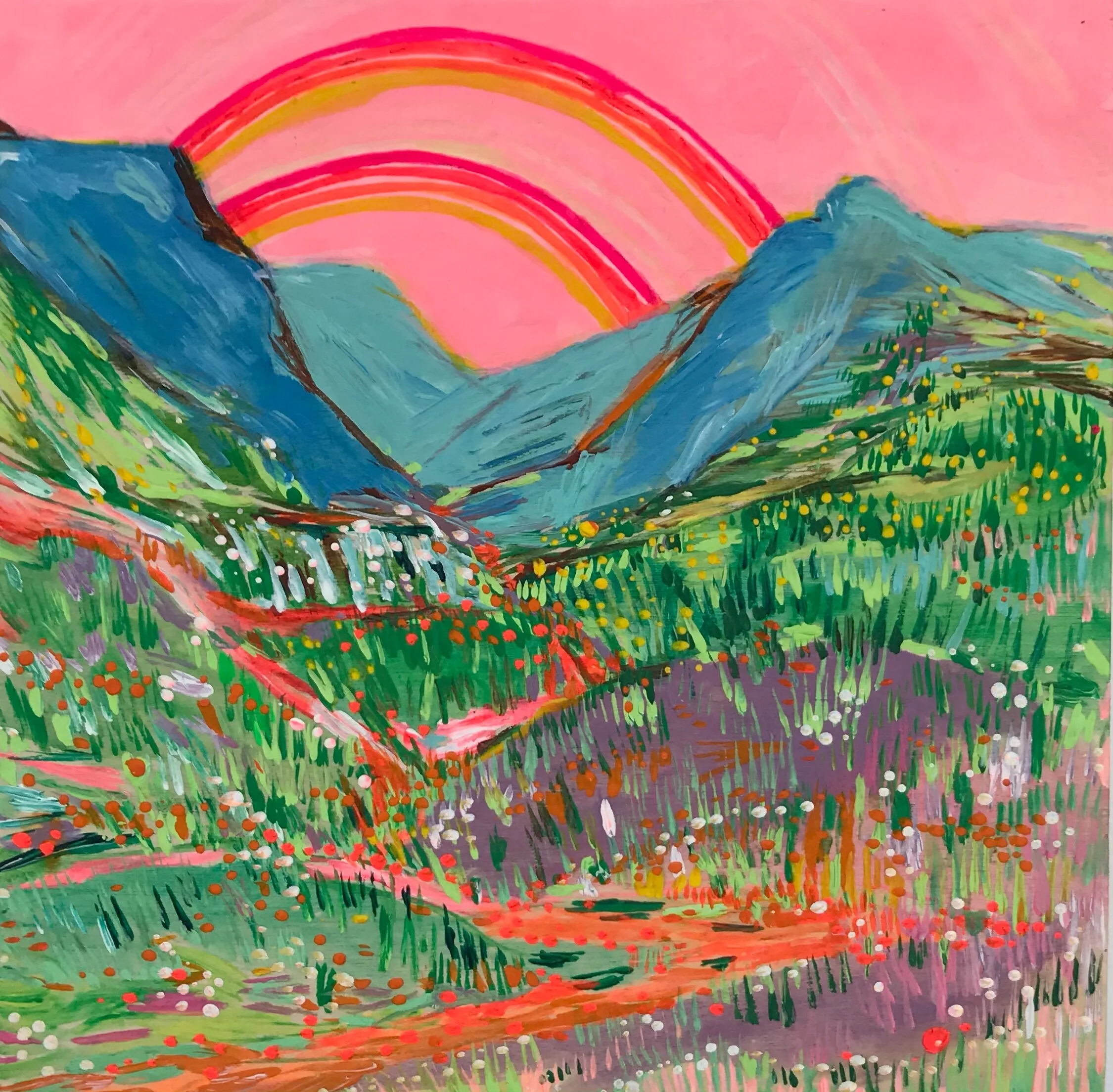   Double Warm Archs   8x8”  Mixed media on panel  2020 