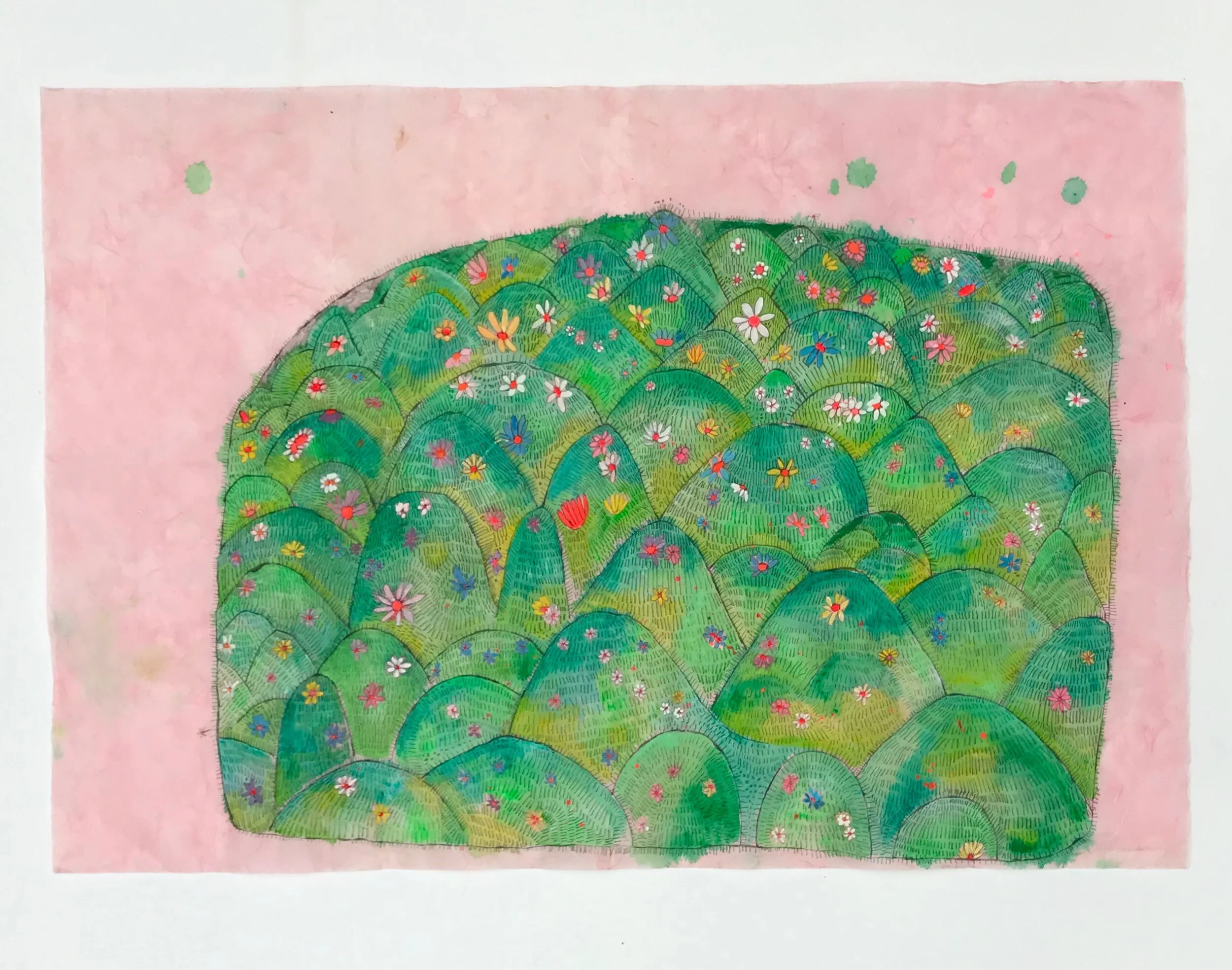   Flower Mound on Pink   25x36.5”  Mixed media on paper  2020 