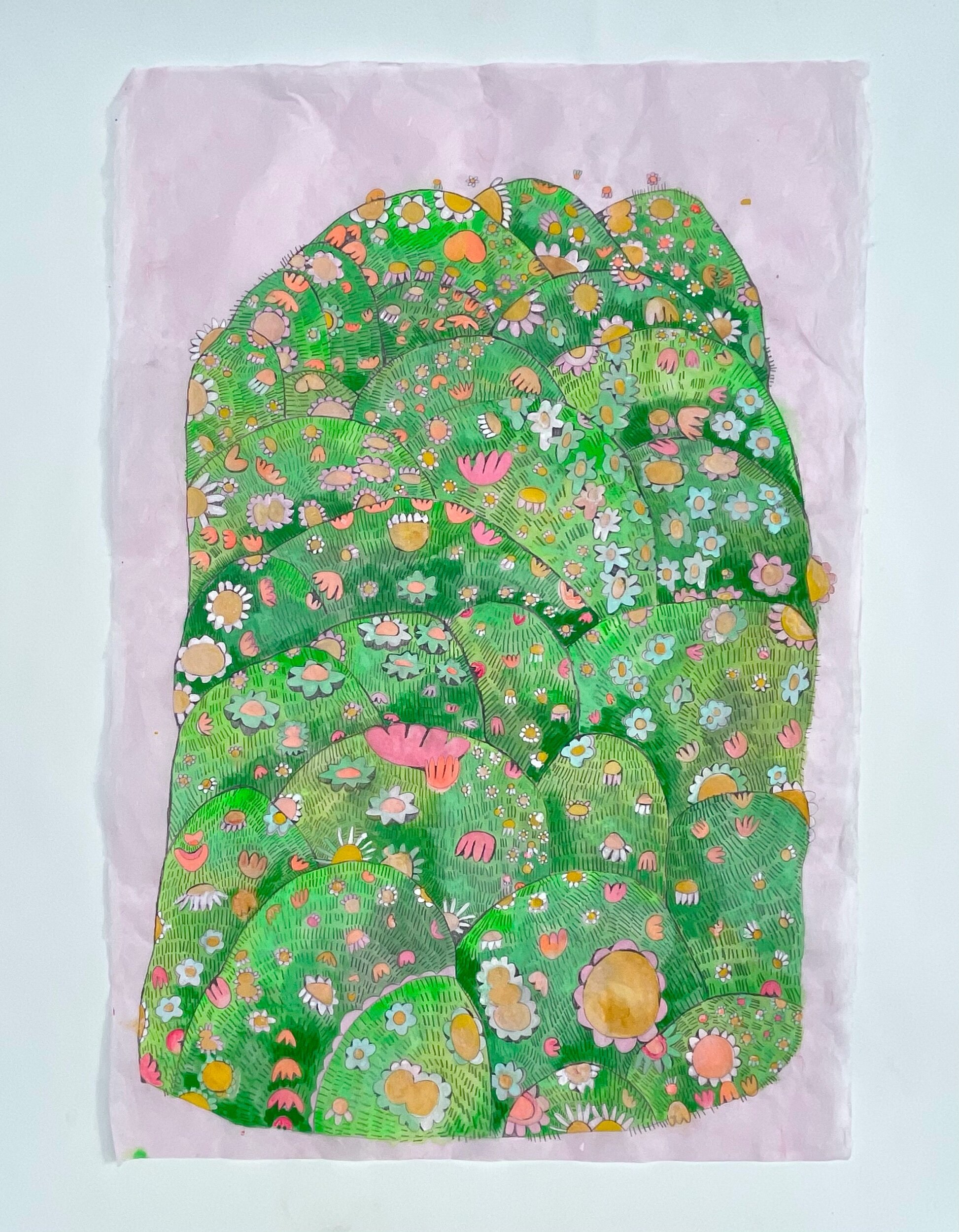   Flower Mound on Light Pink   36.5x25”  Mixed media on paper  2021 