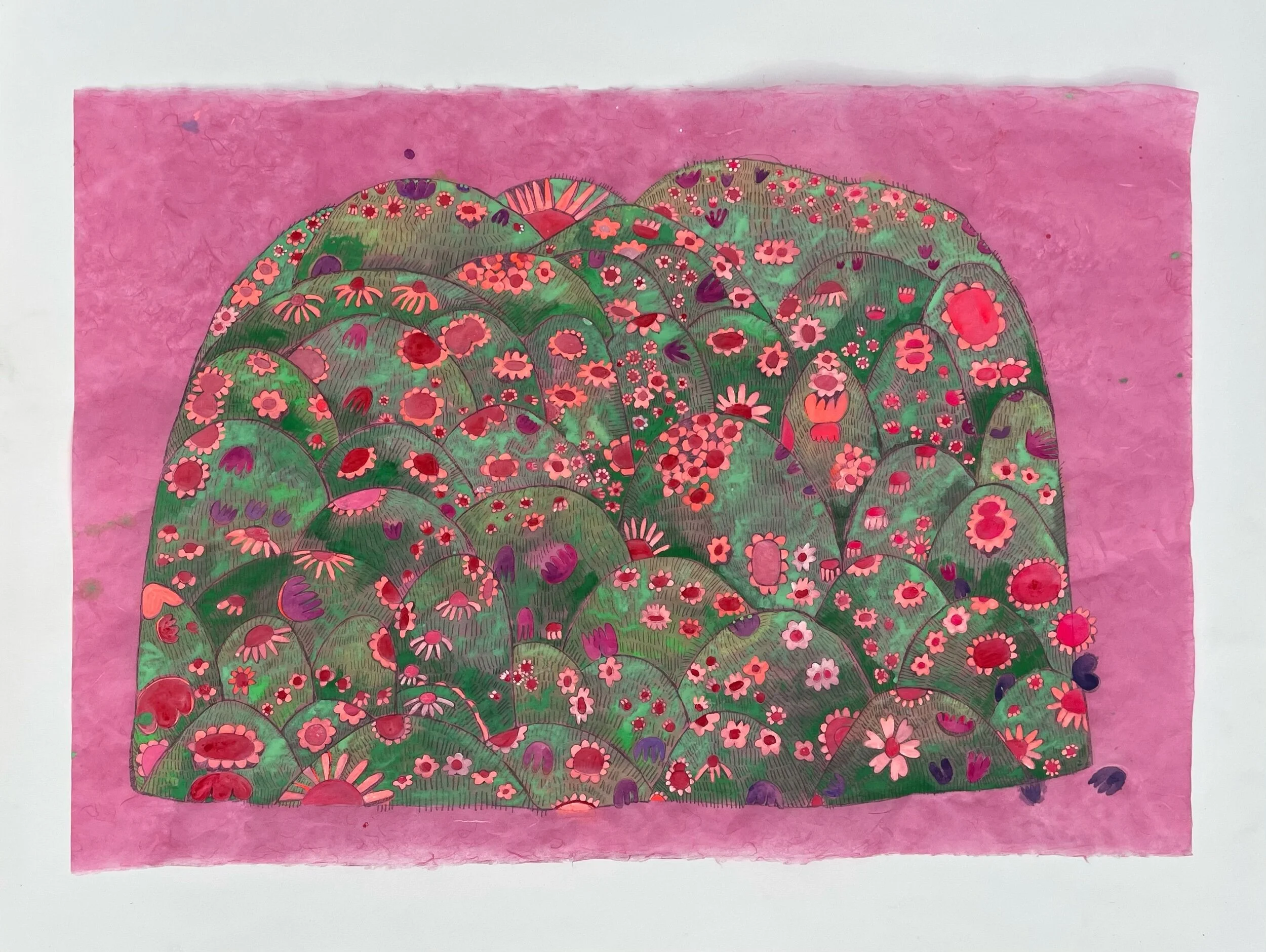   Flower Mound on Magenta   25x36.5”  Mixed media on paper  2021 