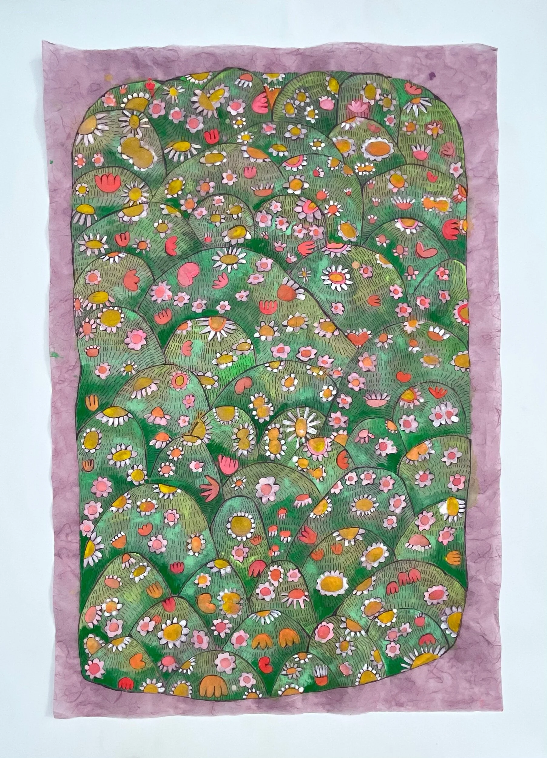   Flower Mound on Mauve   36.5x25”  Mixed media on paper  2021 