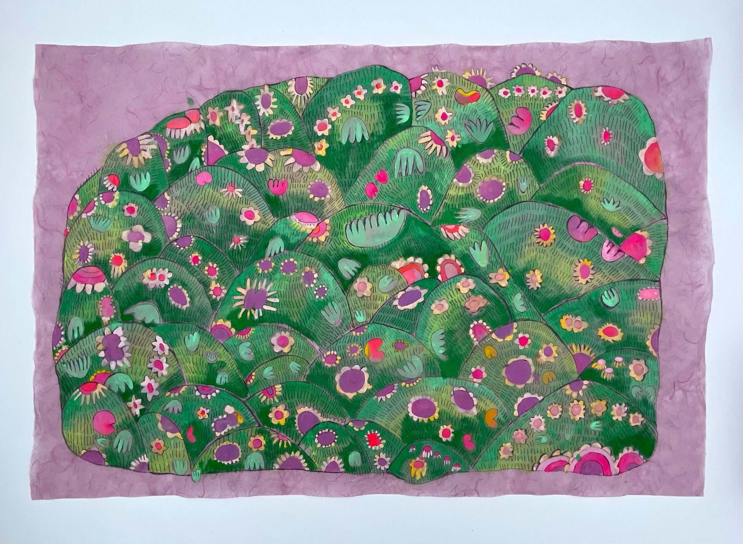   Flower Mound on Mauve   25x36.5”  Mixed media on paper  2021 