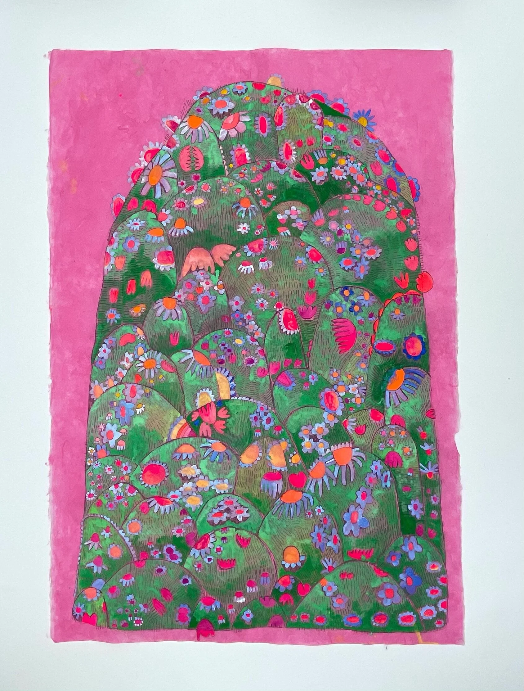   Flower Mound on Magenta   36.5x25”  Mixed media on paper  2021 