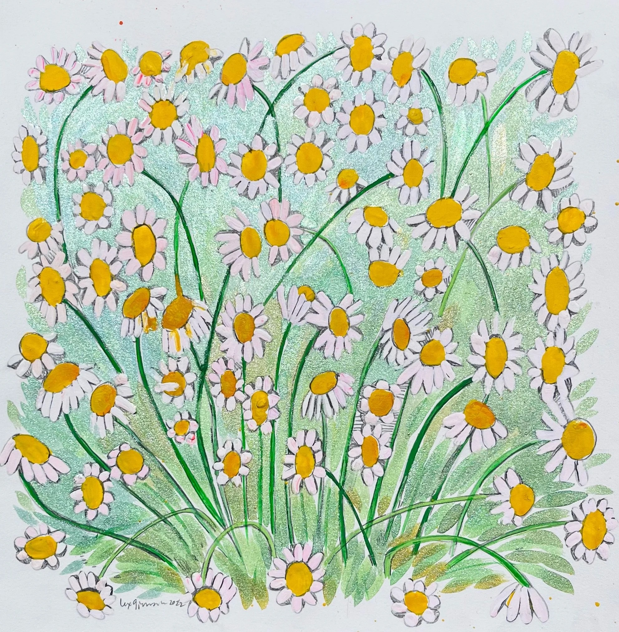   Daisy Bunch   14x14”  Mixed media on paper  2022 