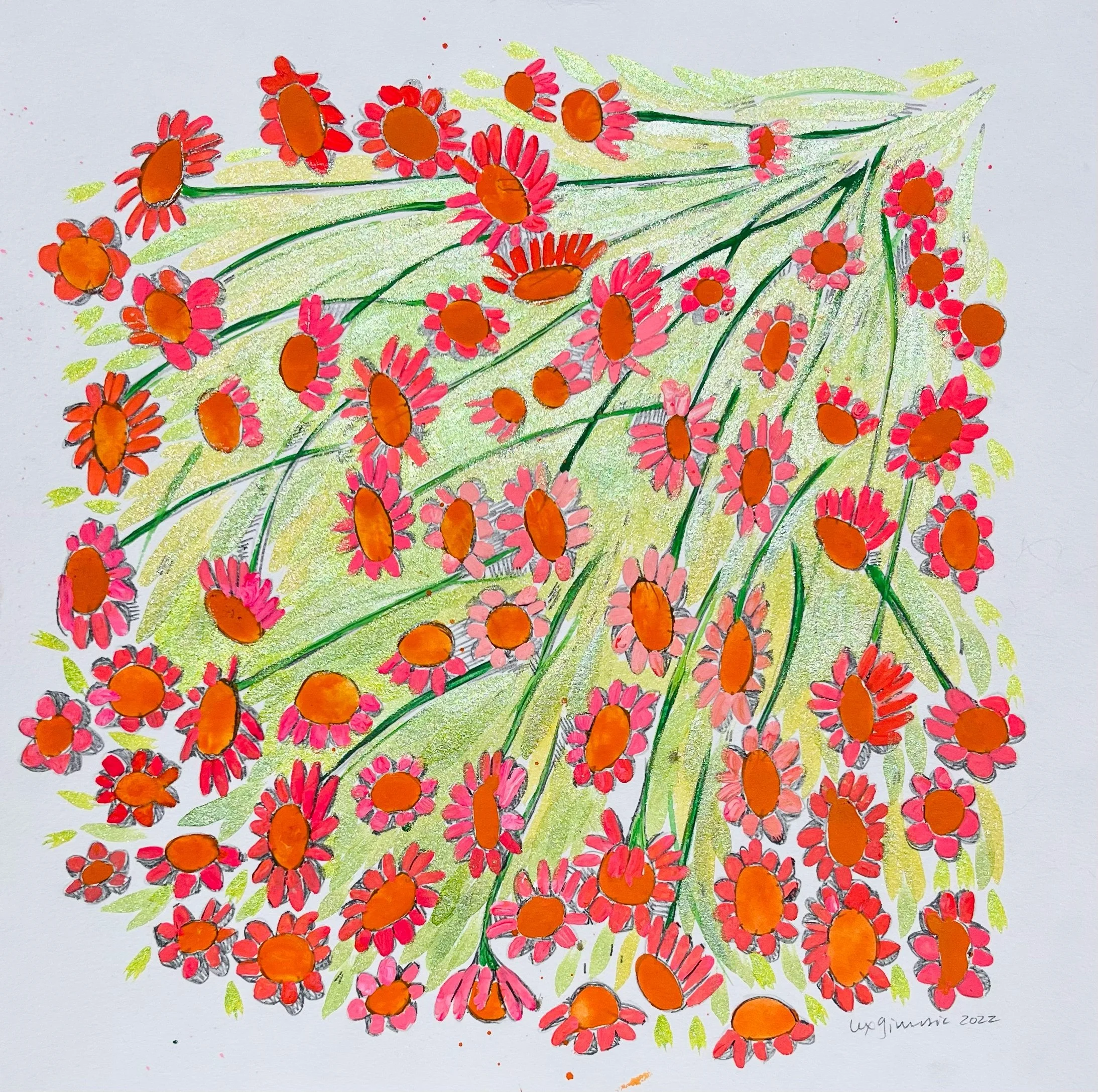   Bouquet   14x14”  Mixed media on paper   2022 