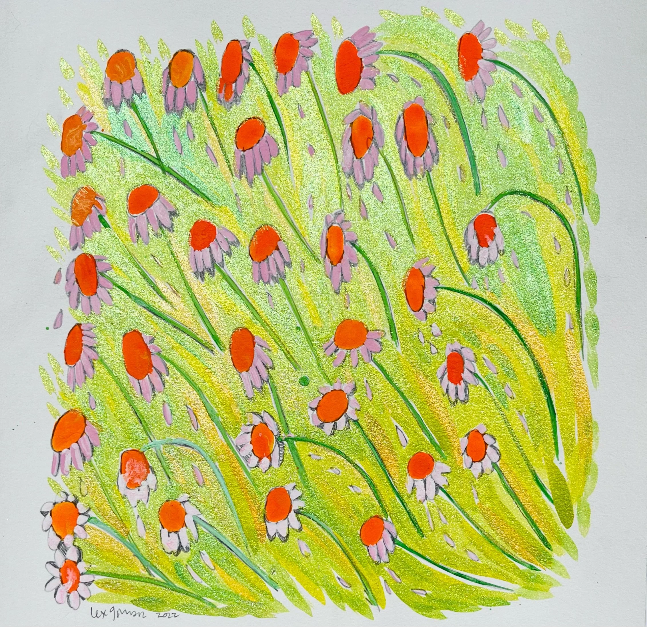   Petal Droppers   12x12.5”  Mixed media on paper  2022 